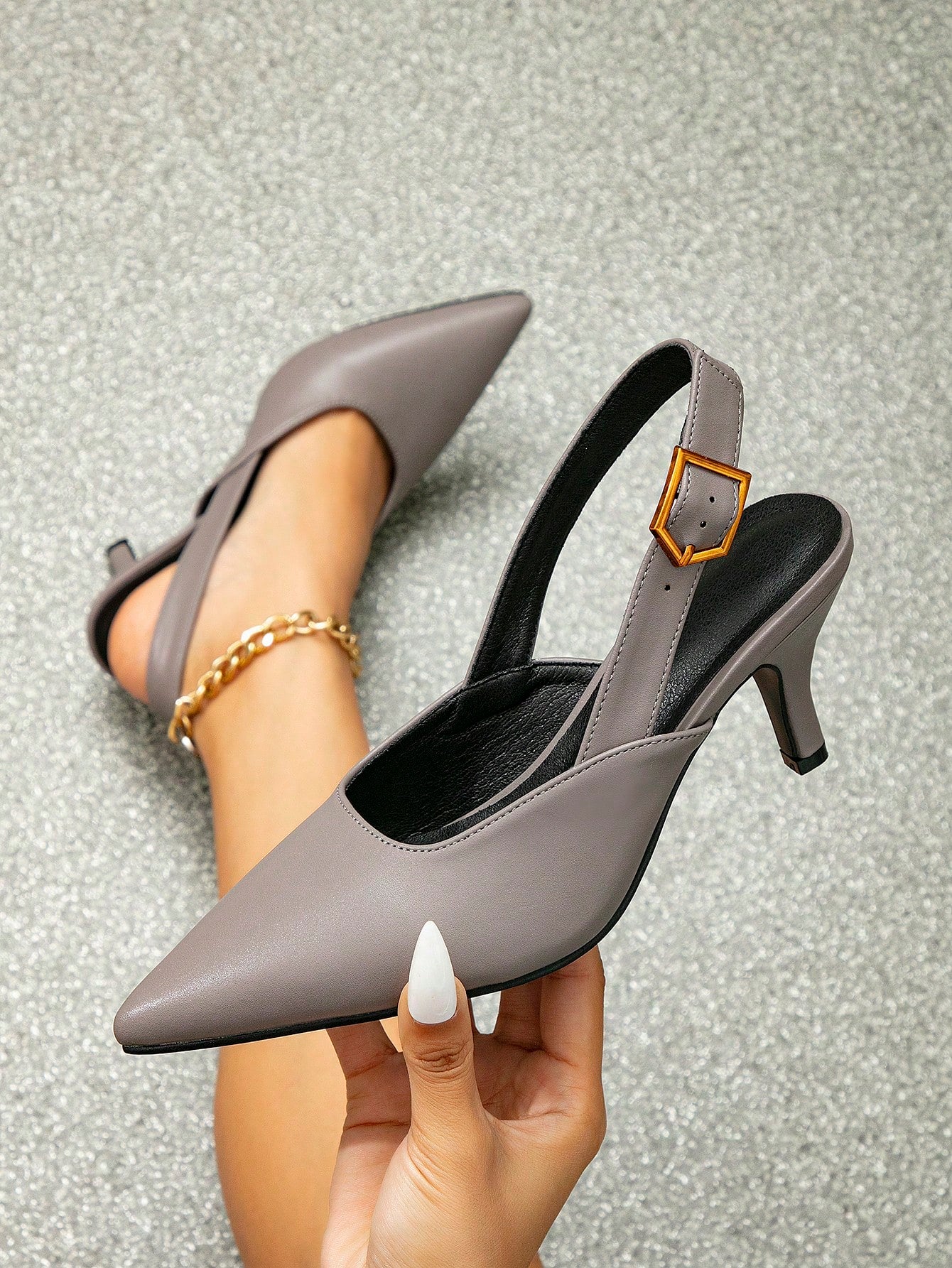 Women Minimalist Point Toe Stiletto Heeled Slingback Pumps, Elegant Outdoor Pumps