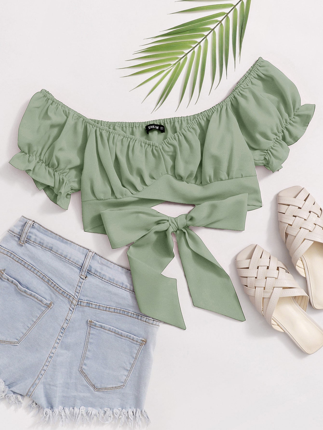 Tied Hem Puff Sleeve Crop Top