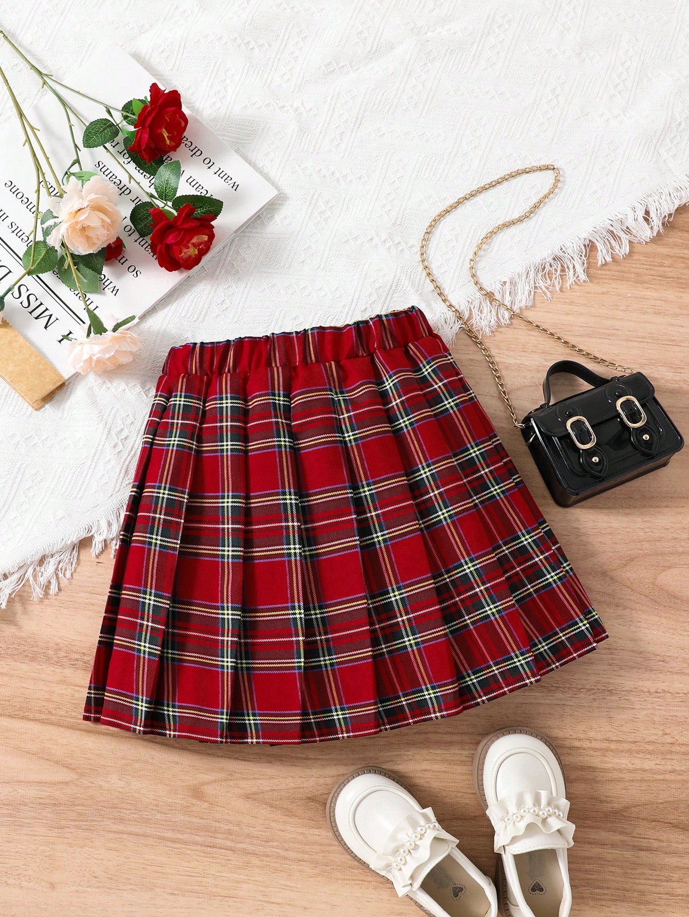 Tween Girl Red Plaid Skirt, Versatile And Casual American College Style For Daily Wear