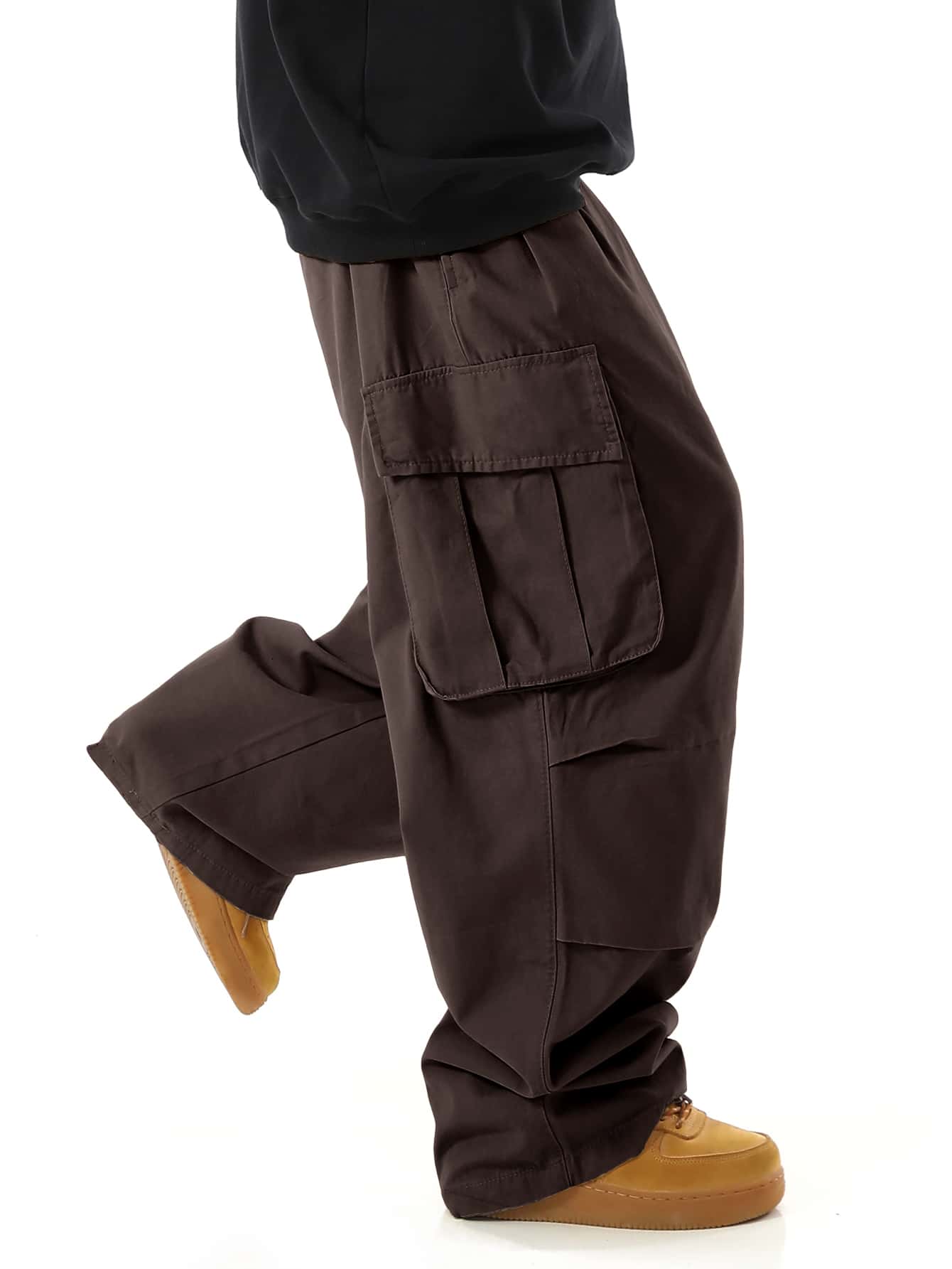 Men Flap Pocket Side Drawstring Waist Oversize Cargo Pants