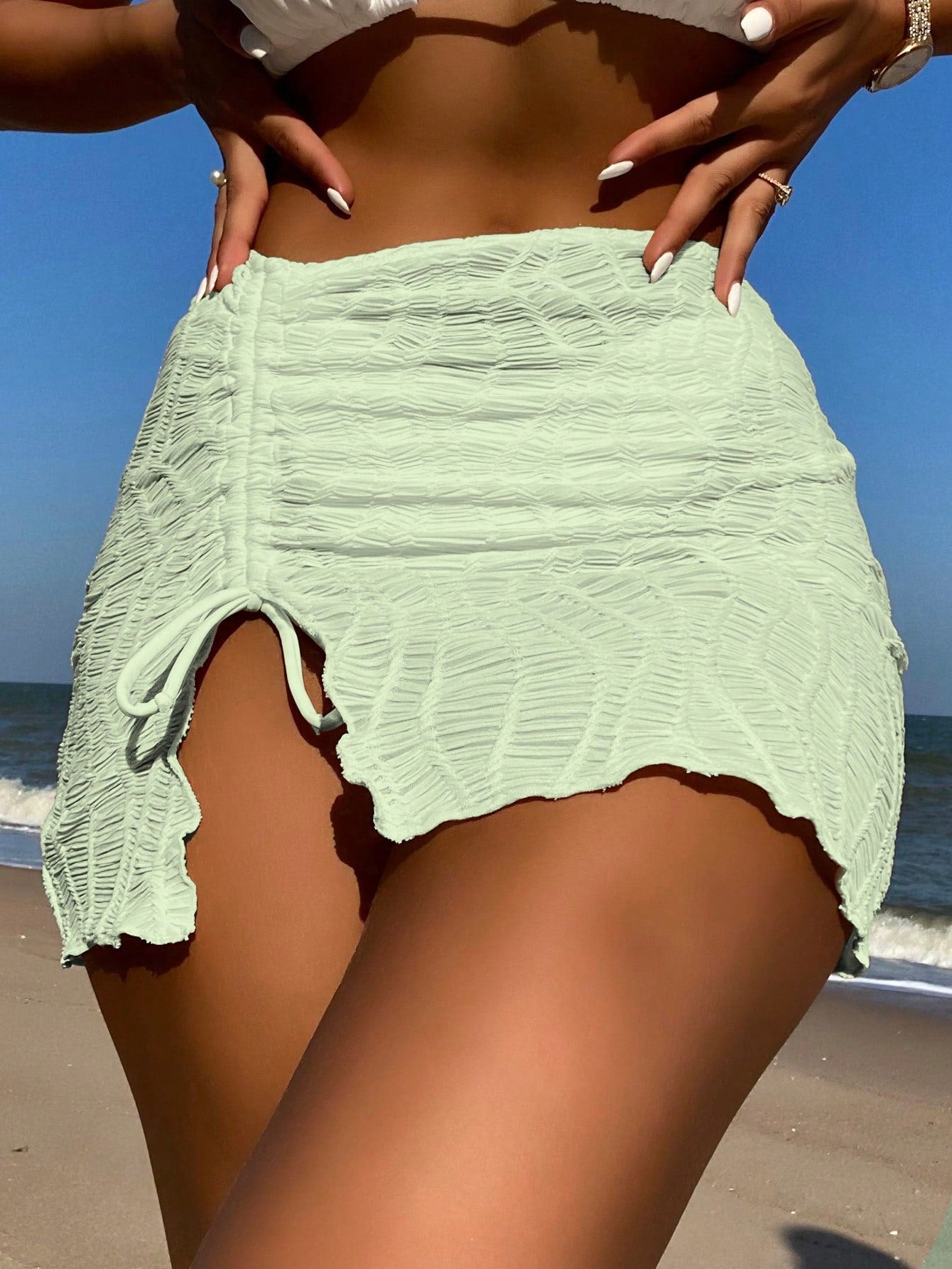 Summer Beach Drawstring Front Cover Up Skirt