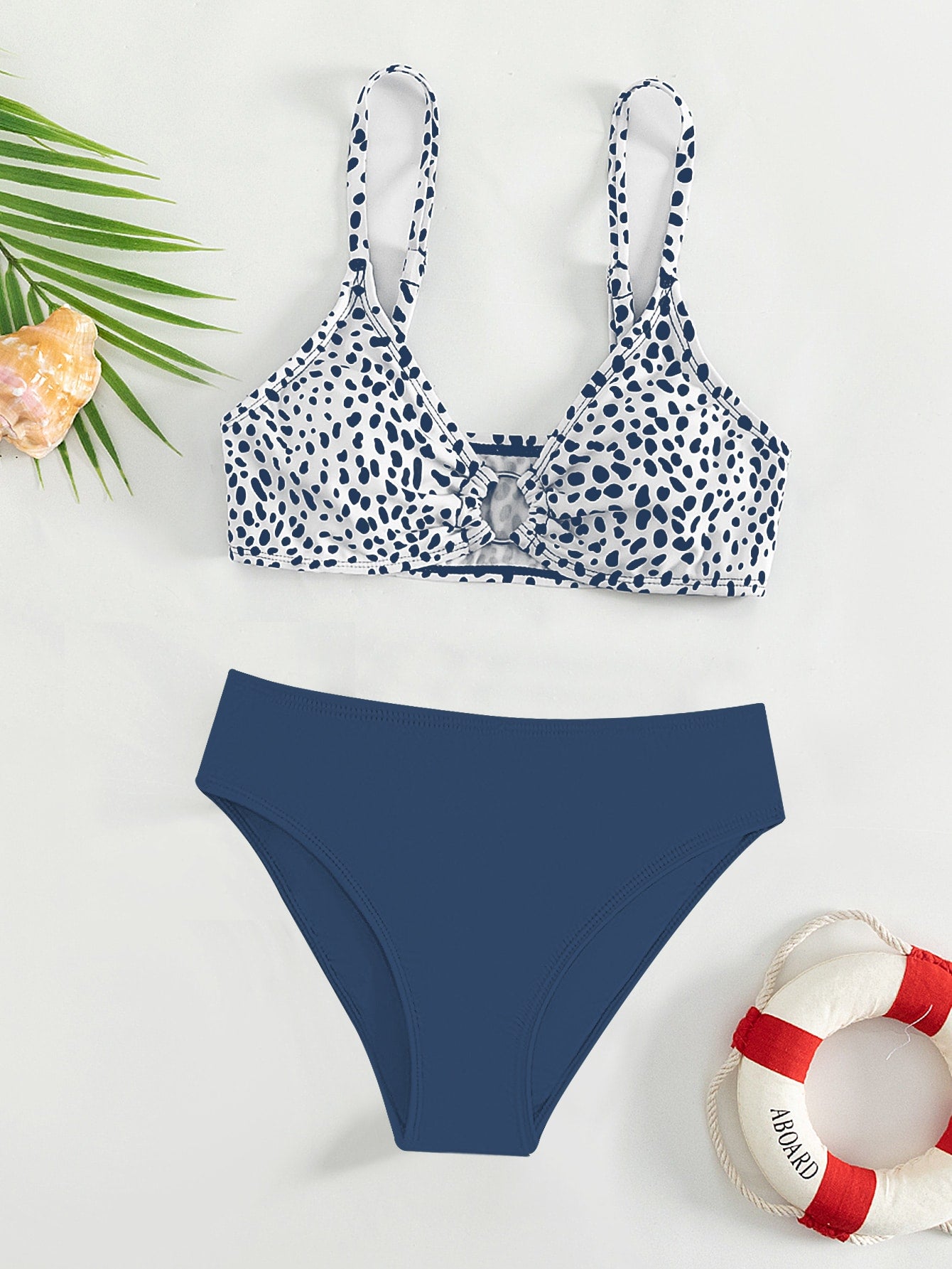 Teen Girls Dalmatian Print Ring Linked Bikini Set, Mommy And Me Matching Outfits (Sold Separately) Summer Beach