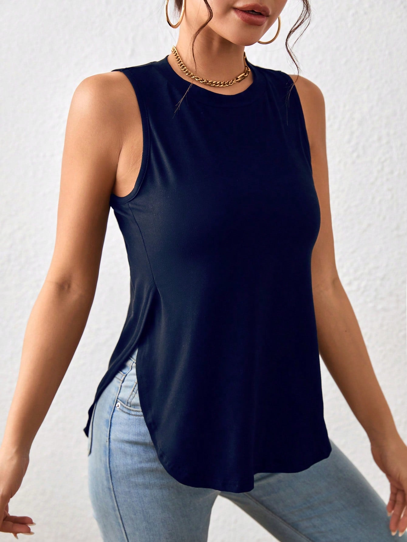 Solid Split Hem Tank Top