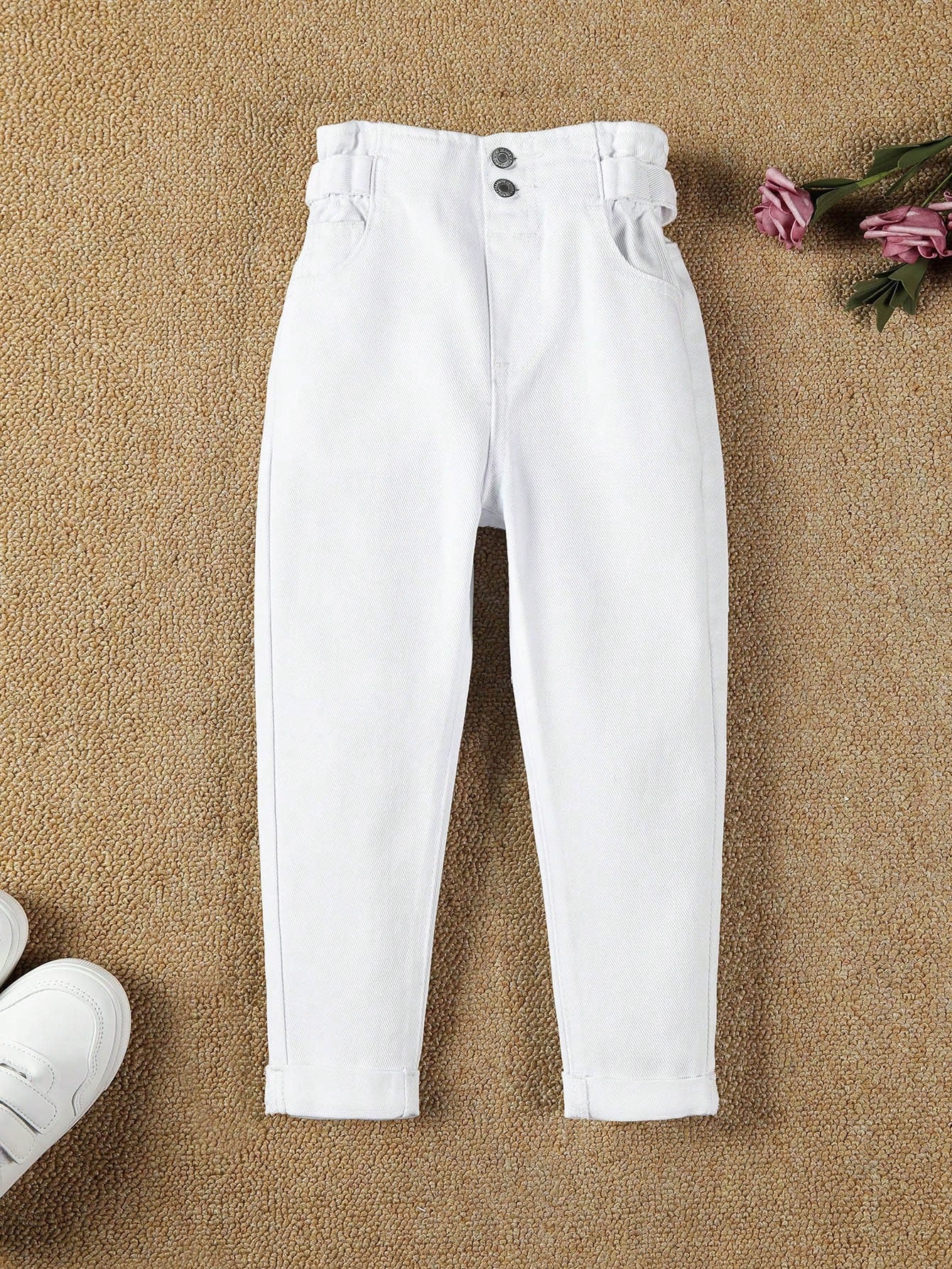 Young Girl All-Match Floral Waist Denim Jeans For School And Fashion