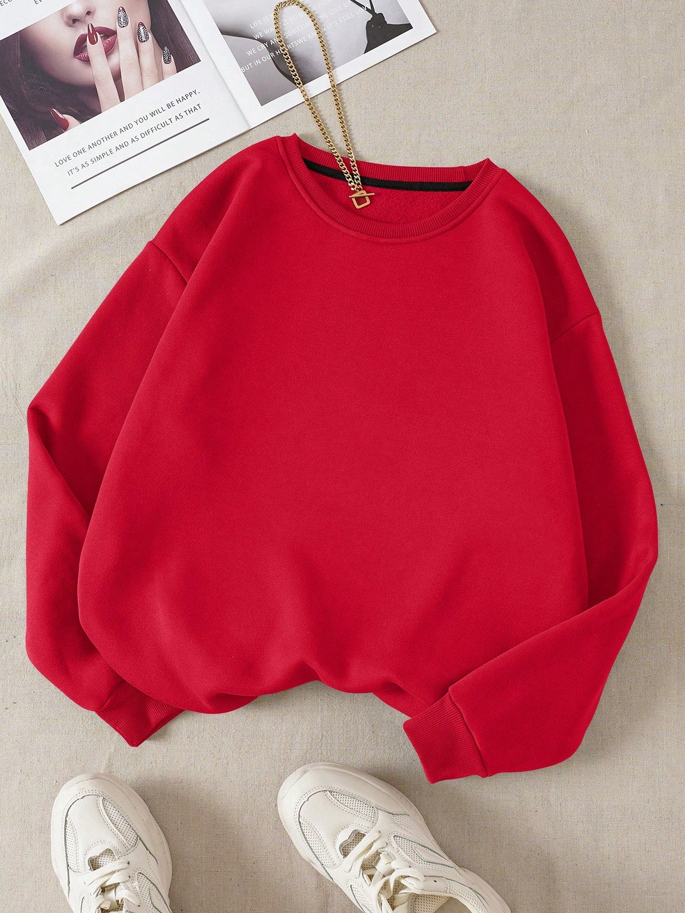 Ladies' Plain Color Round Neck Sweatshirt, Regular Fit