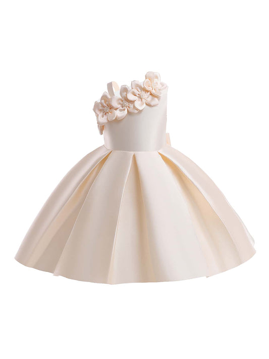 Young Girl 3d Elegant Flower Satin Bias Cut Dance Performance Formal Dress Suitable For Performances, Birthday Parties And Holidays