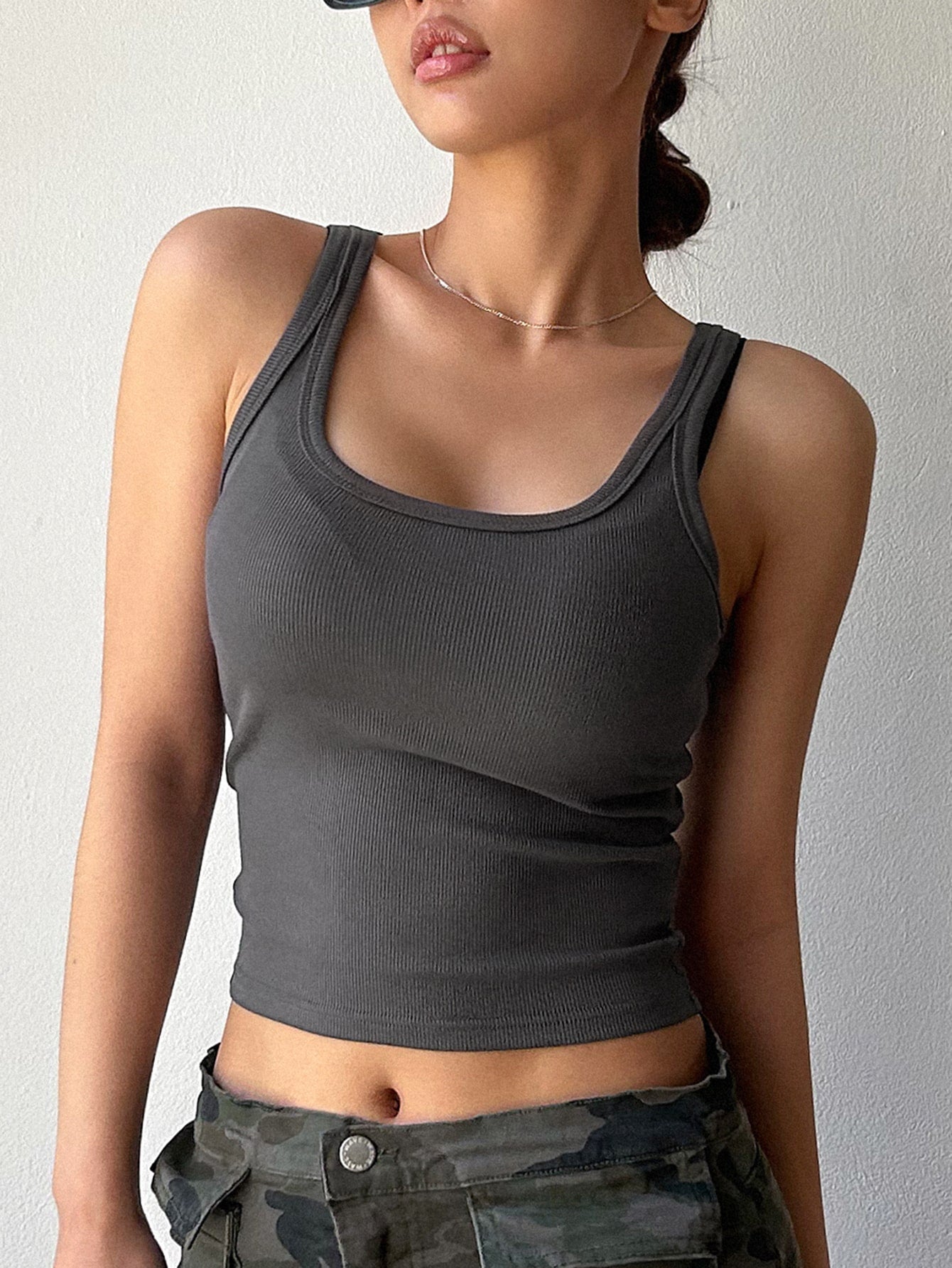 Solid Rib-knit Crop Tank Top