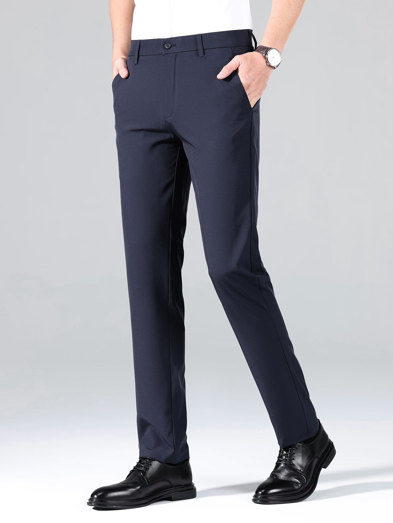 Men Solid Slant Pocket Suit Pants Dress Pants