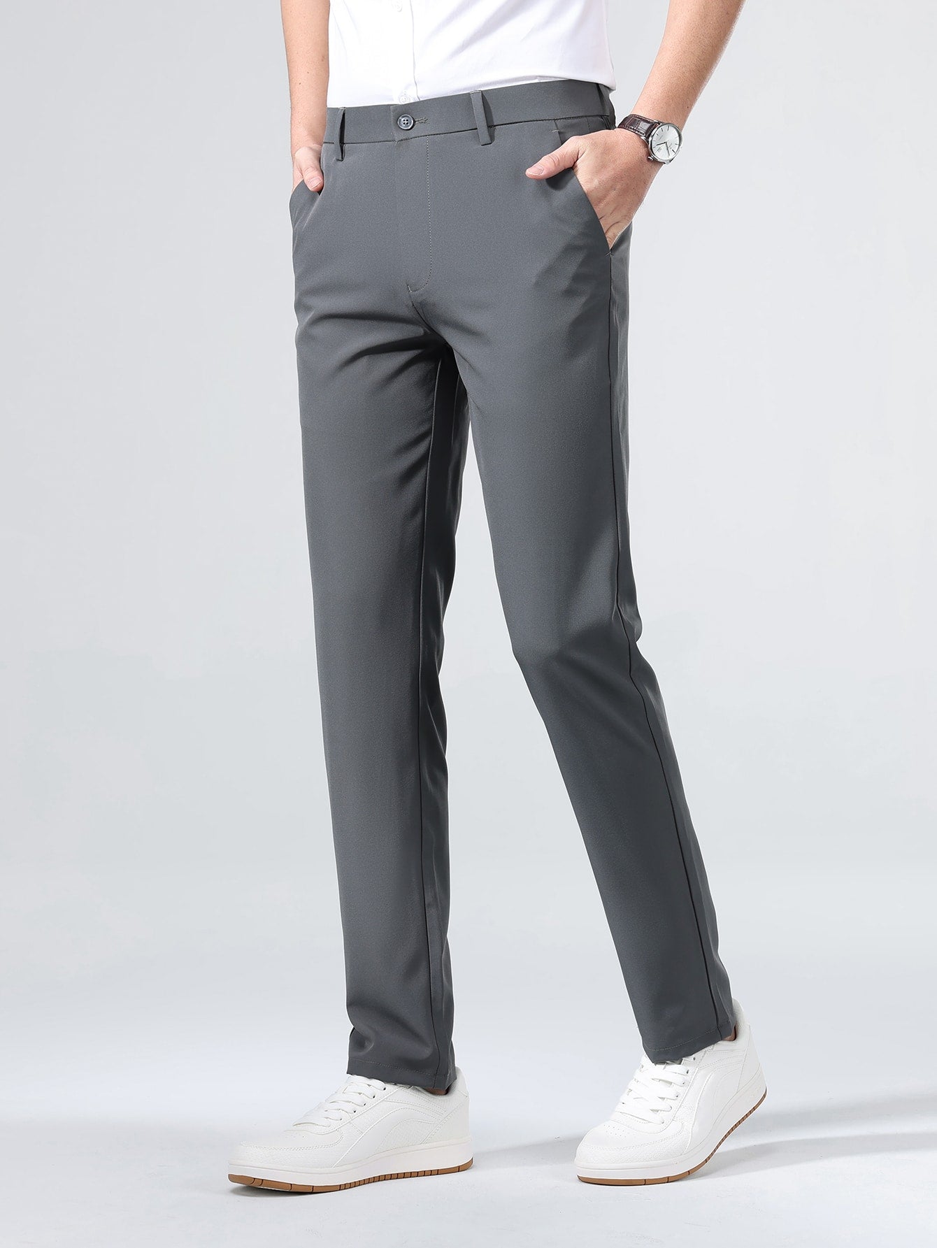 Men Solid Slant Pocket Suit Pants Dress Pants