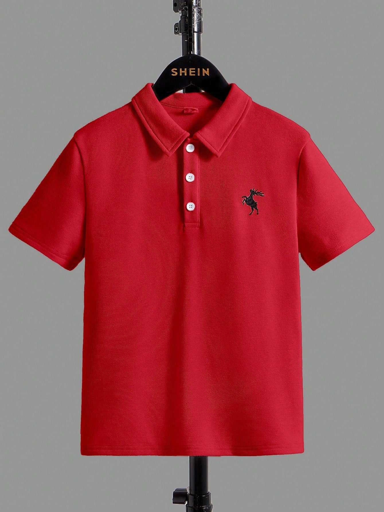 Tween Boy Deer Embroidery Polo Shirt Short Sleeve Casual Daily Wear, Summer