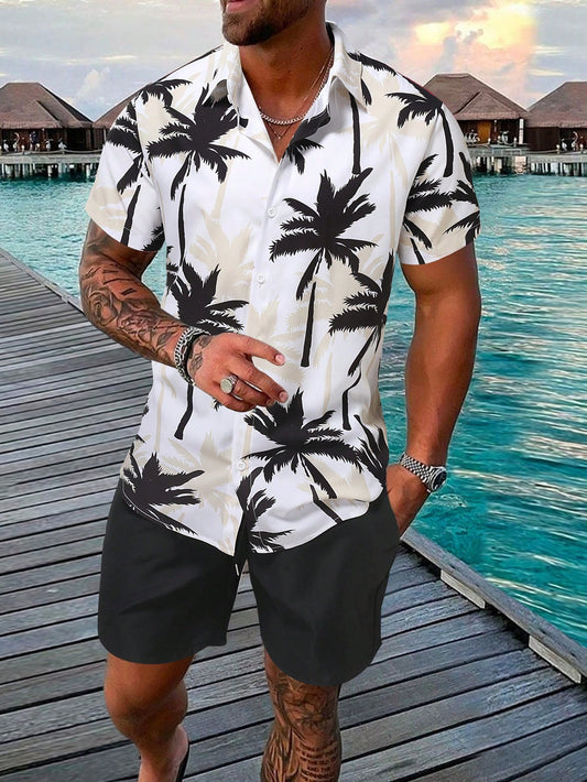 Men Coconut Tree Print Shirt & Shorts