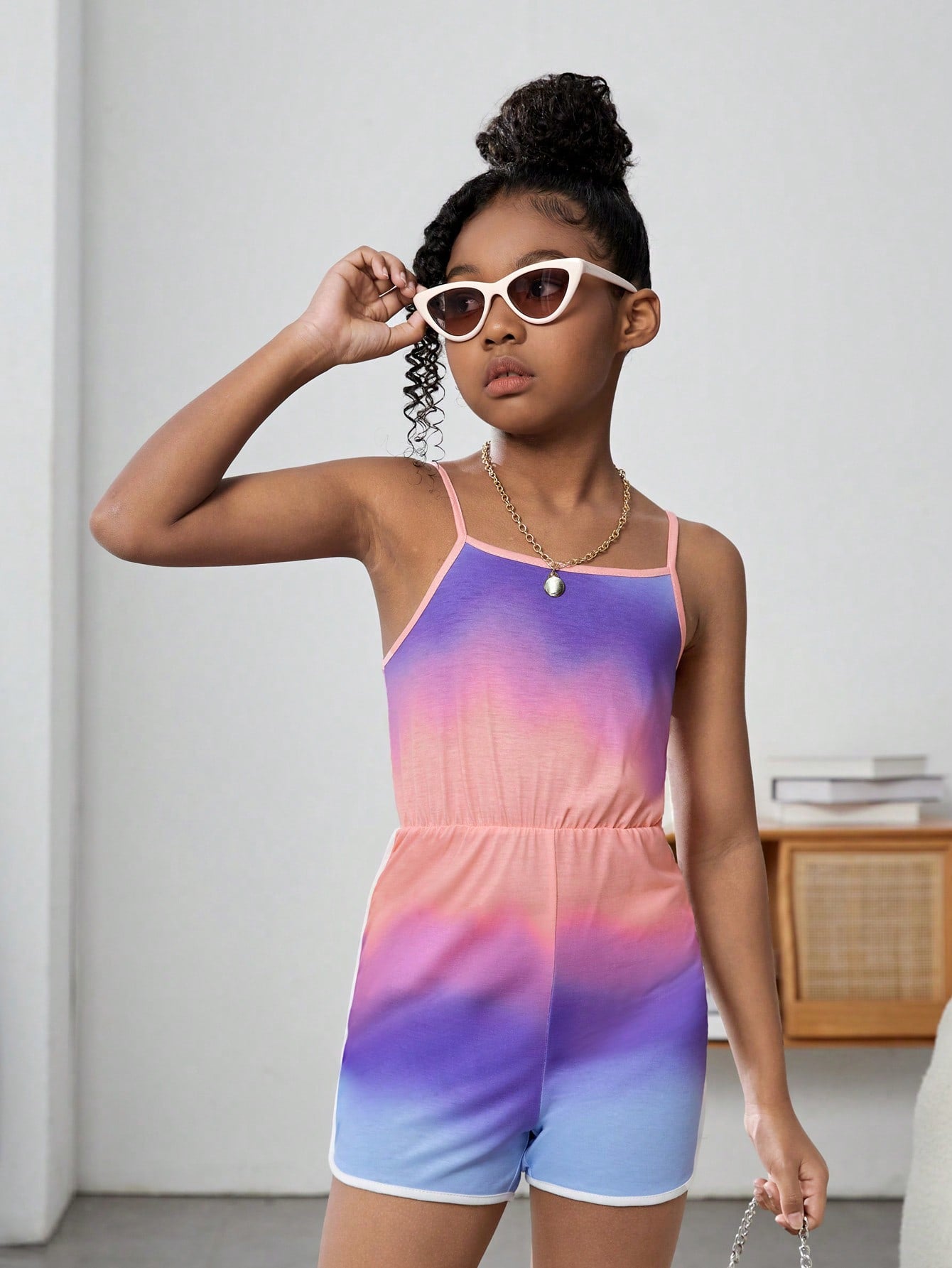 Tween Girl Ombre Contrast Binding Cami Romper