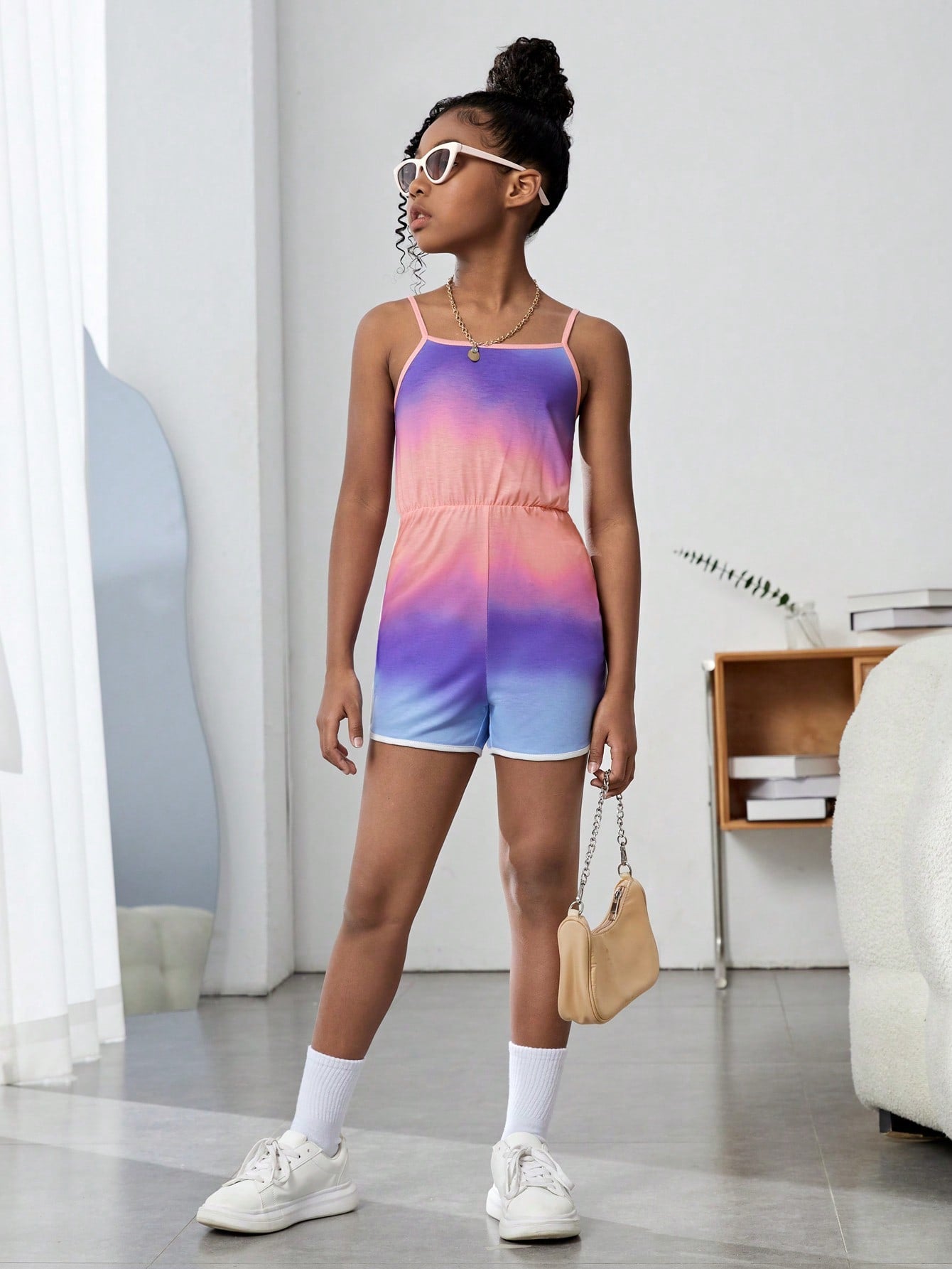 Tween Girl Ombre Contrast Binding Cami Romper