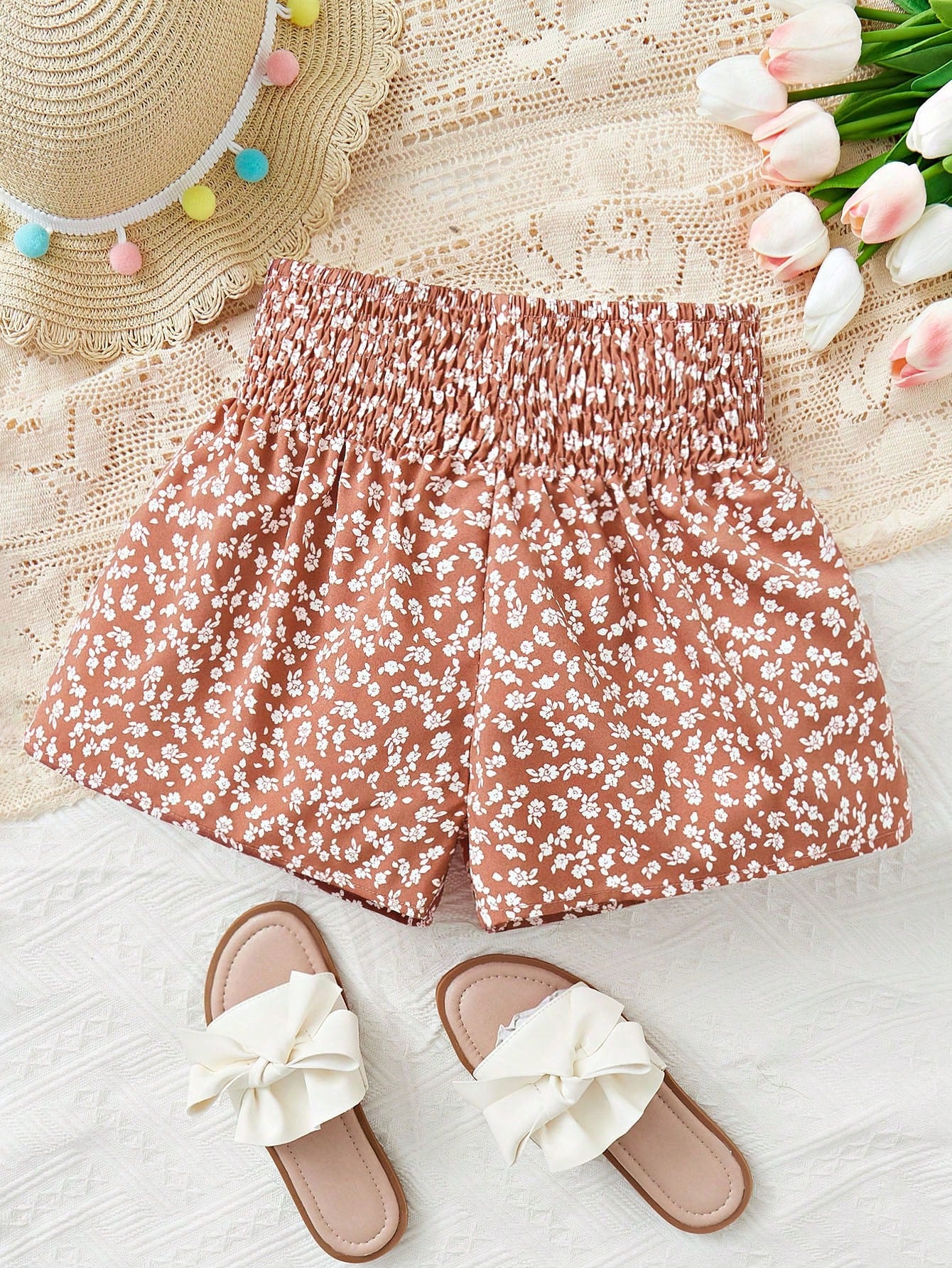 Tween Girl Summer Casual Floral Elastic Waist Shorts