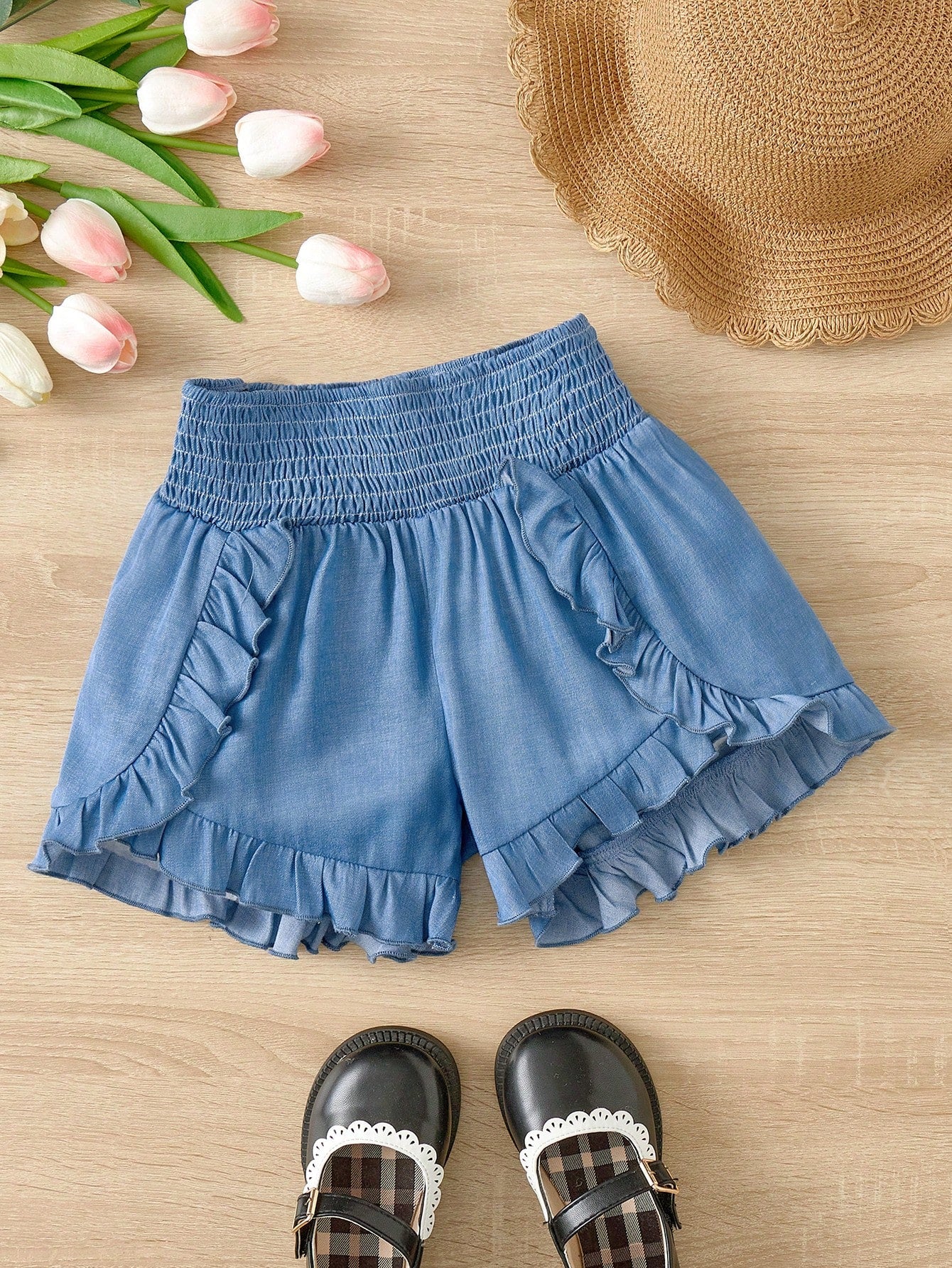 Tween Girl Sweet And Cute Ruffle Hem Elastic Waist Shorts For Summer