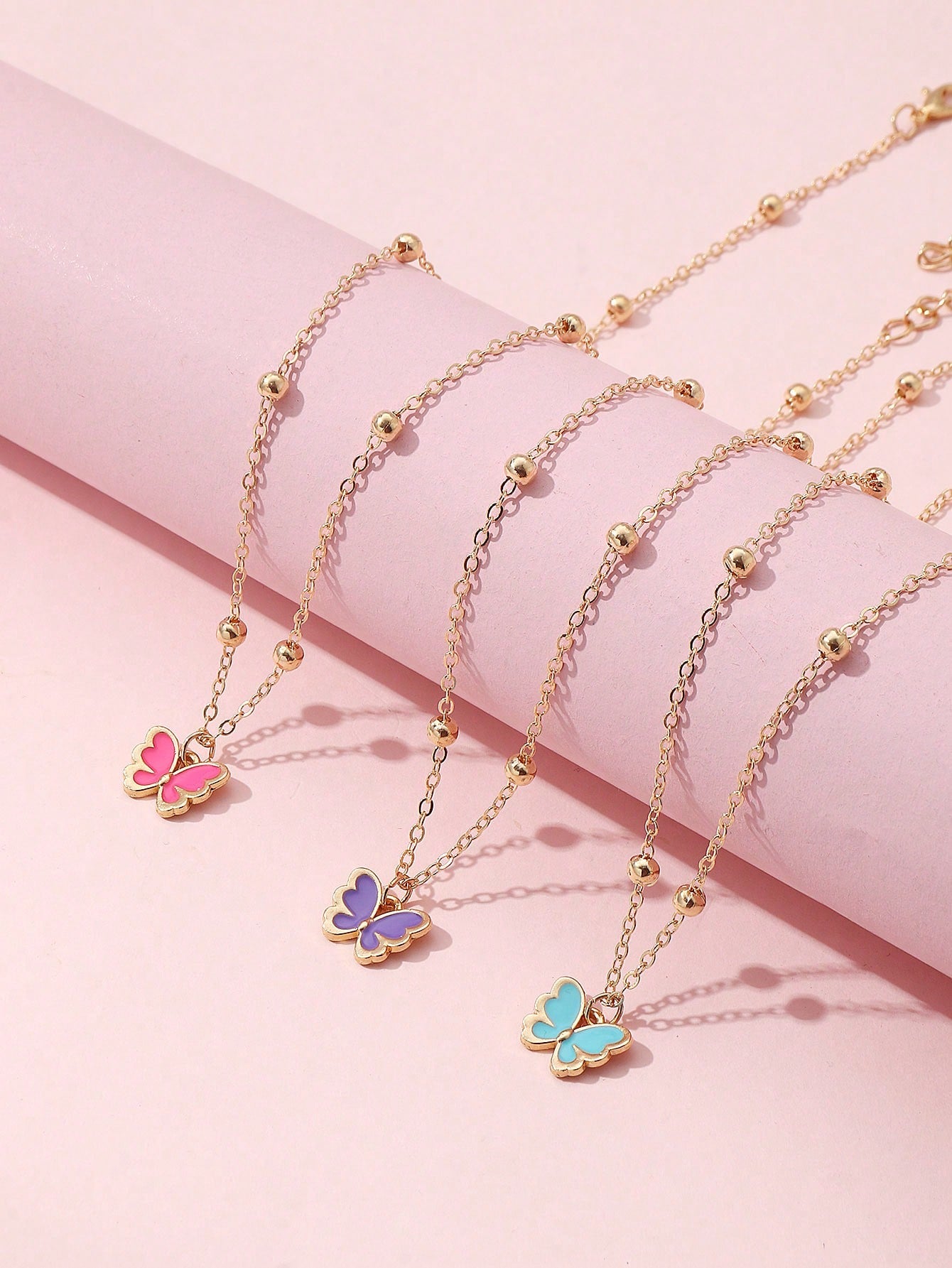 3pcs Girls Butterfly Charm Necklace