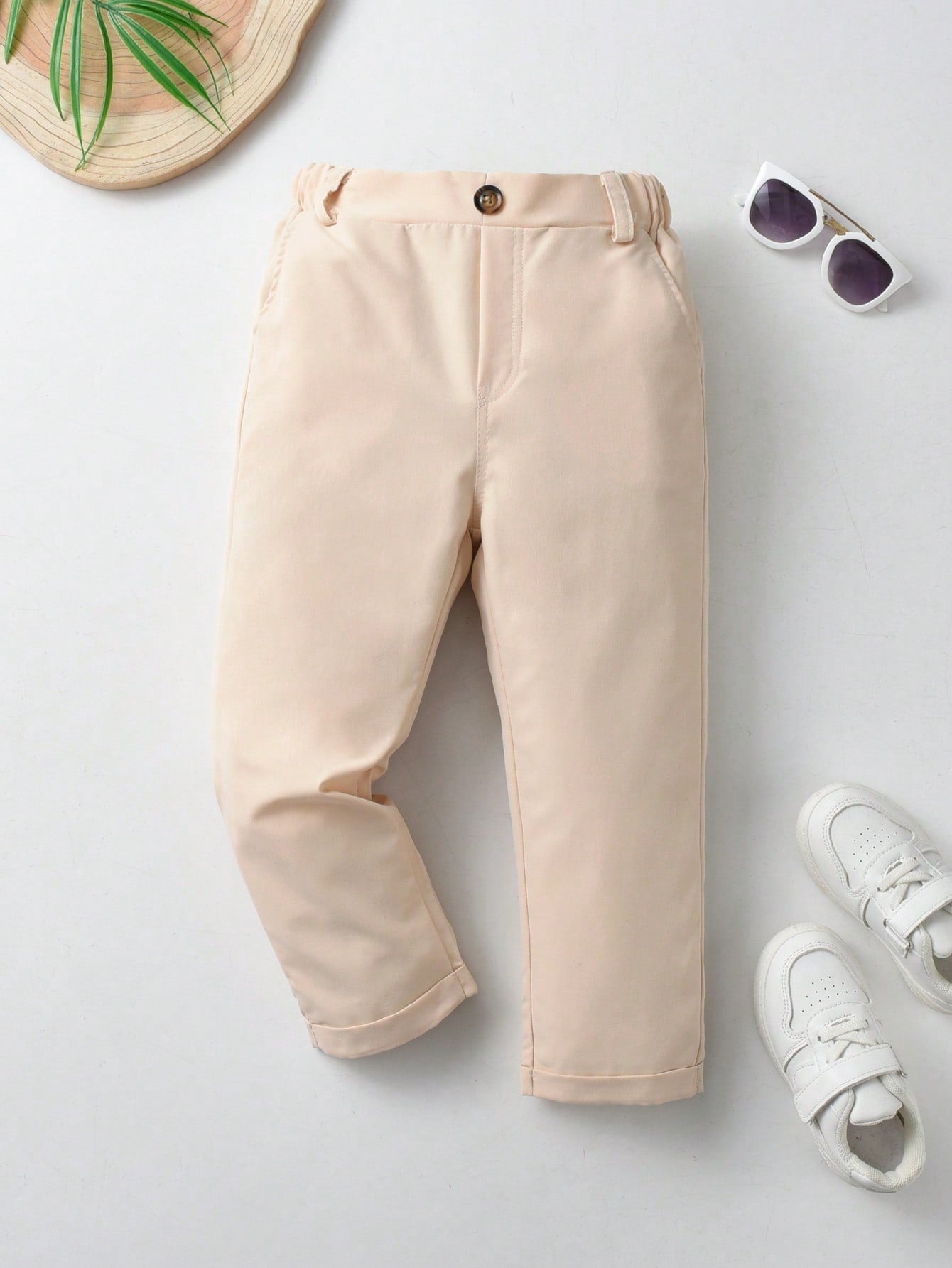 Young Boy Casual And Comfortable Solid Color Long Pants, Simple And Convenient With Decorative Button And Slanted Pockets, Elastic Waist Design Suitable For Daily Wear, Travel, Parties, Festivals, Can Be Worn With Versatility And Fashion