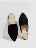 Woman Shoes Minimalist Point Toe Comfrontable Home Flats, Elegant Black Faux Suede Mules For Summer Vacation Shoes Summer Sale Elegant Flats Back To School Shoes College Student Shoes