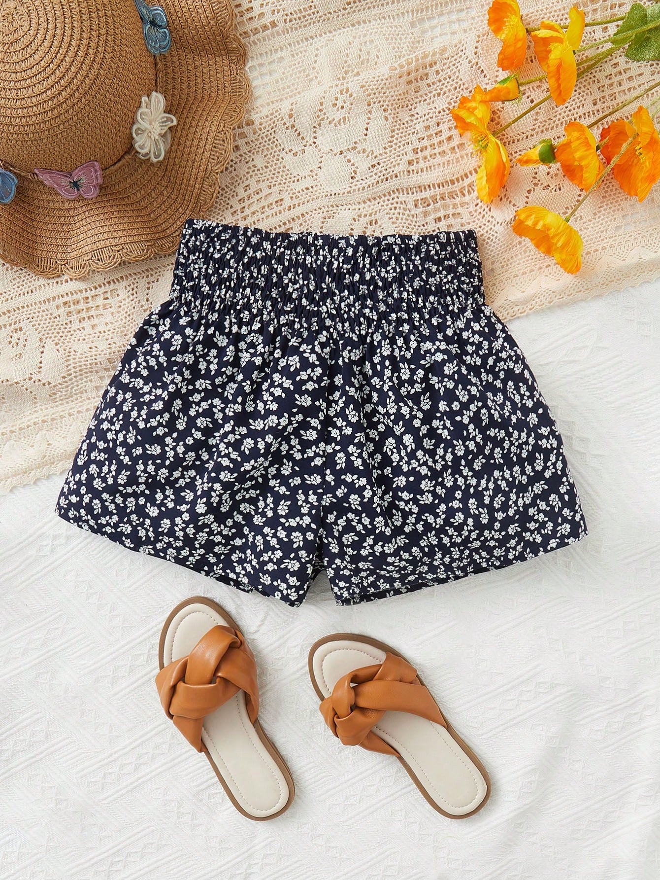 Tween Girl Summer Casual Floral Elastic Waist Shorts