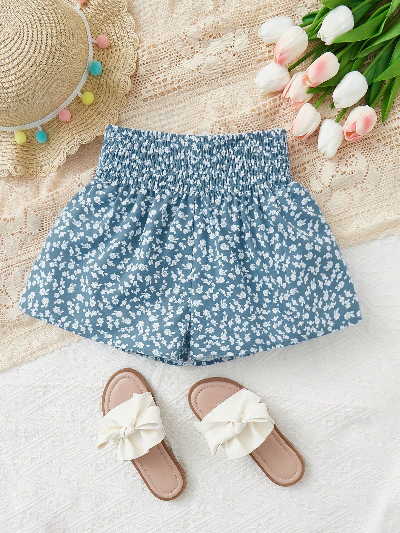 Tween Girl Summer Casual Floral Elastic Waist Shorts