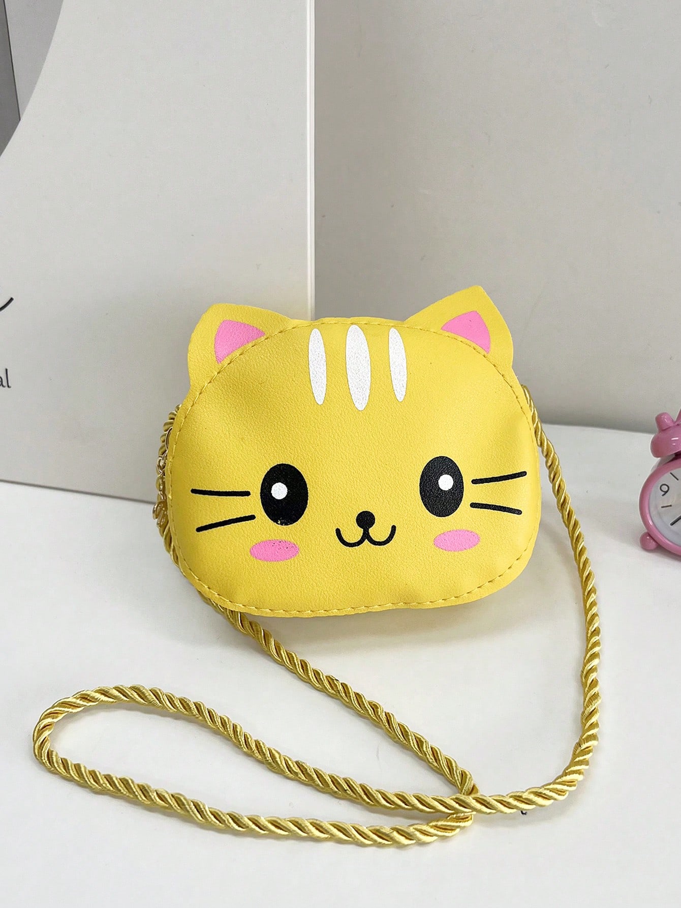 1 Piece Young Girl Cute Cartoon Cat Mini Kid Pu Leather Crossbody Bag With Zipper Closure For Daily Use In All Seasons