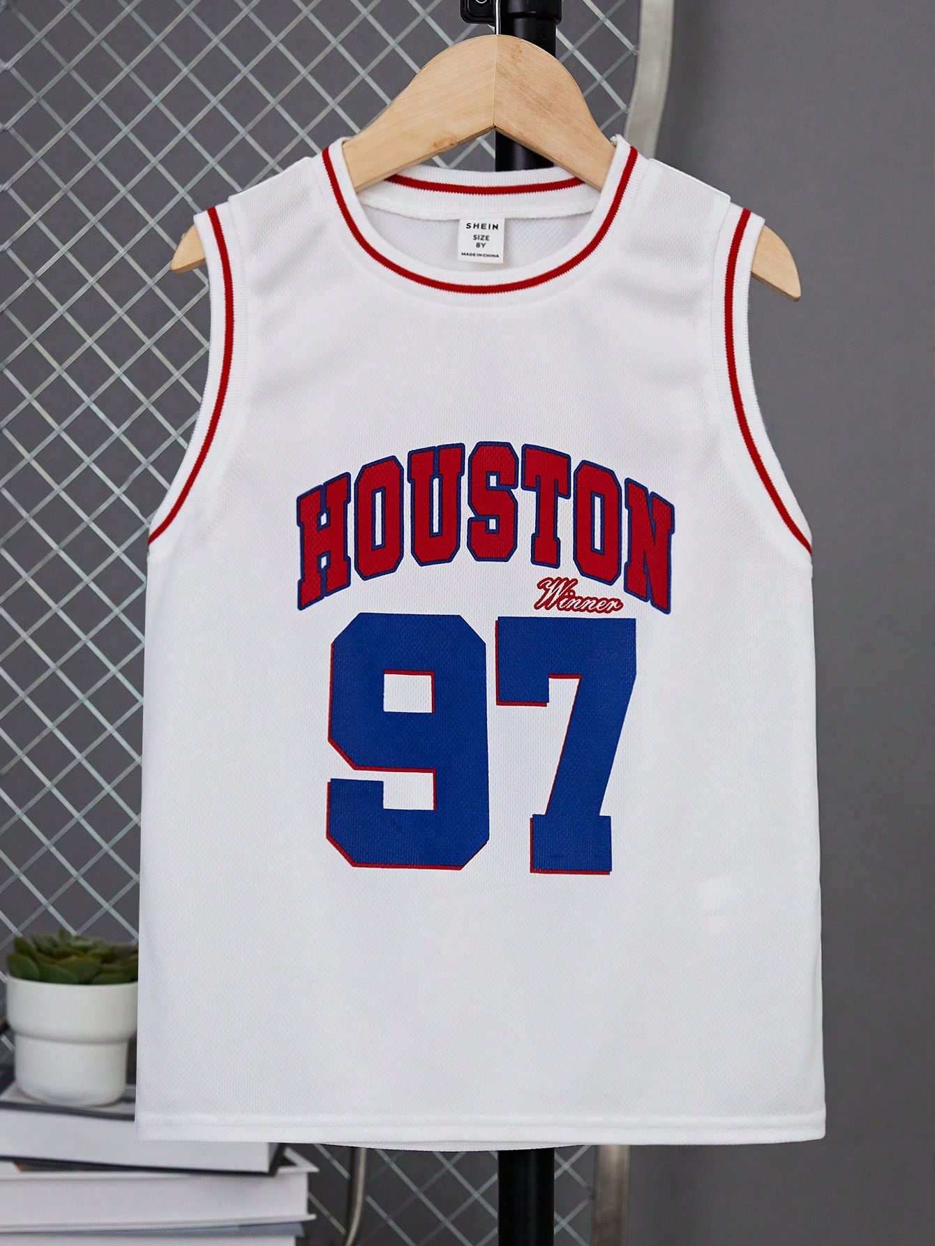 Tween Boy Letter Graphic Contrast Trim Basketball Jersey