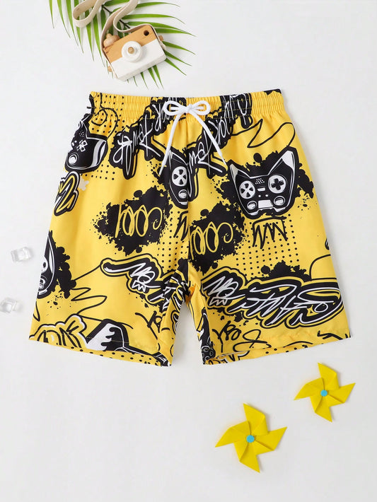 Tween Boy Letter Graphic Drawstring Waist Swim Shorts