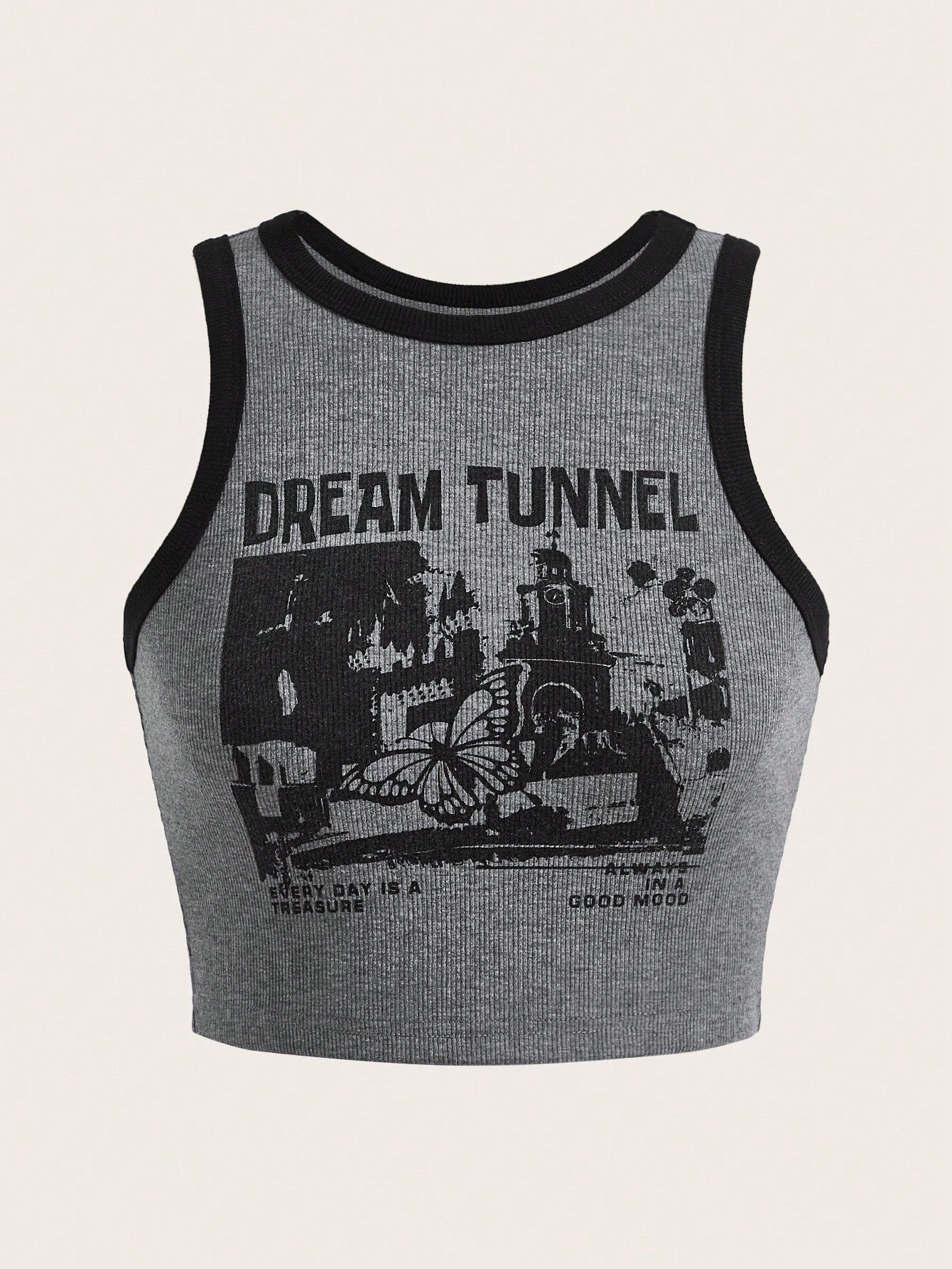 Summer Outfits Butterfly & Slogan Contrast Binding Tank Top DREAM TUNNEL EVERY DAY IS A TREASURE ALWAYS IN A GOOD MOOD