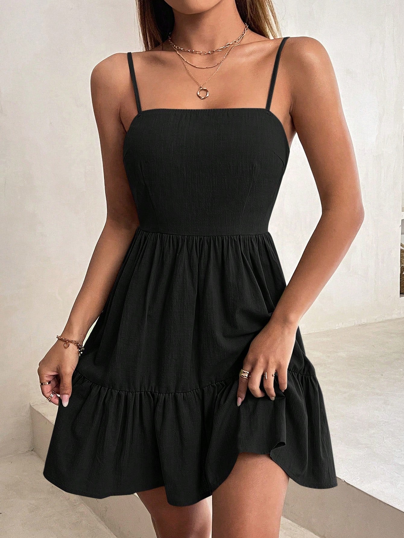 Solid Ruffle Hem Cami Dress