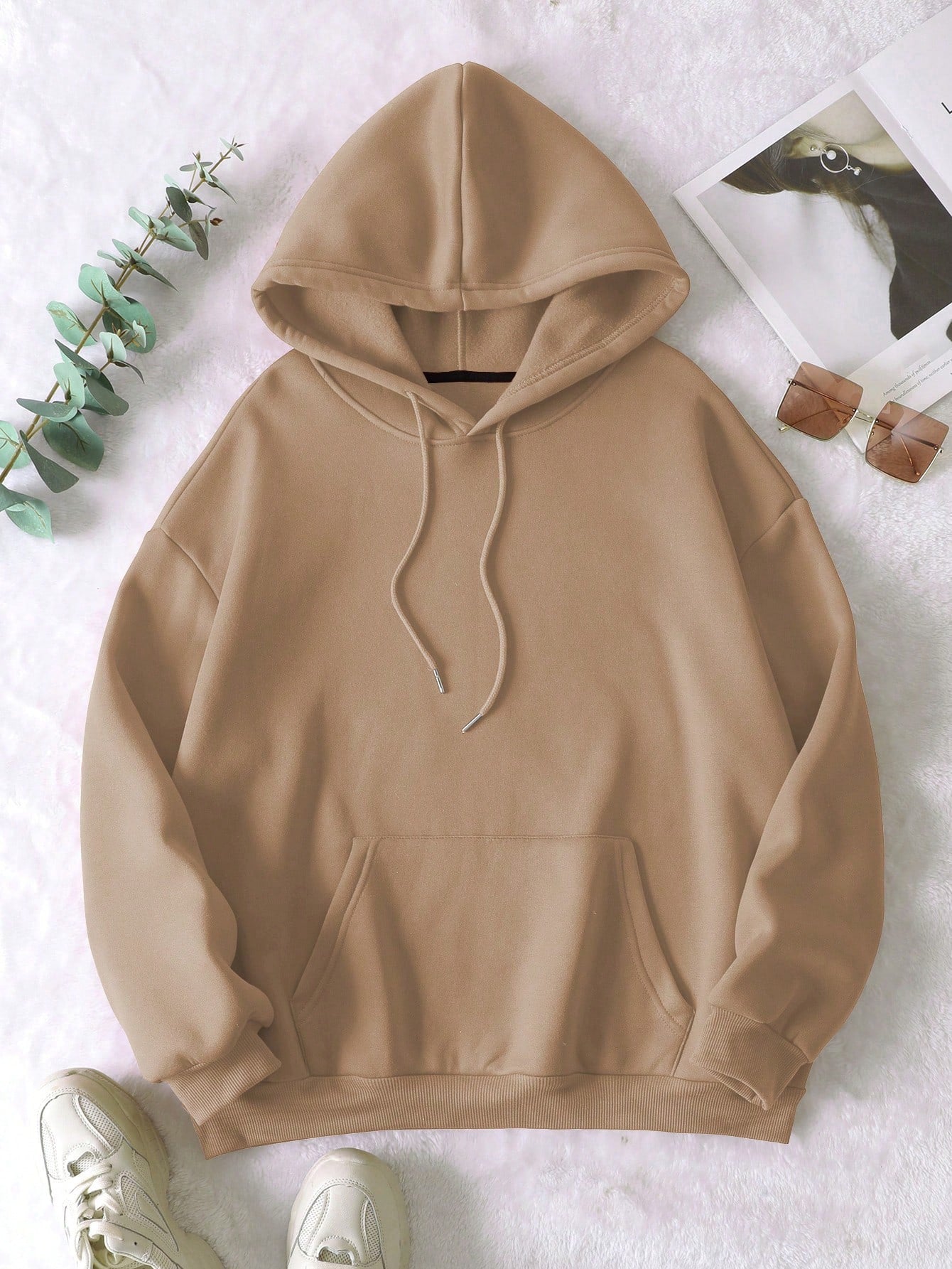 Plus Kangaroo Pocket Drawstring Thermal Hoodie