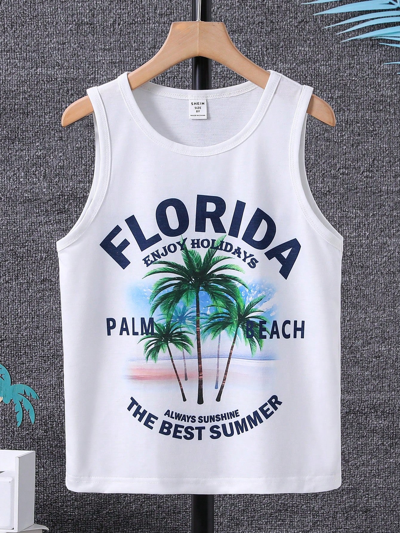 Tween Boy Summer White Beach Vacation Letter Printed Sleeveless T-Shirt