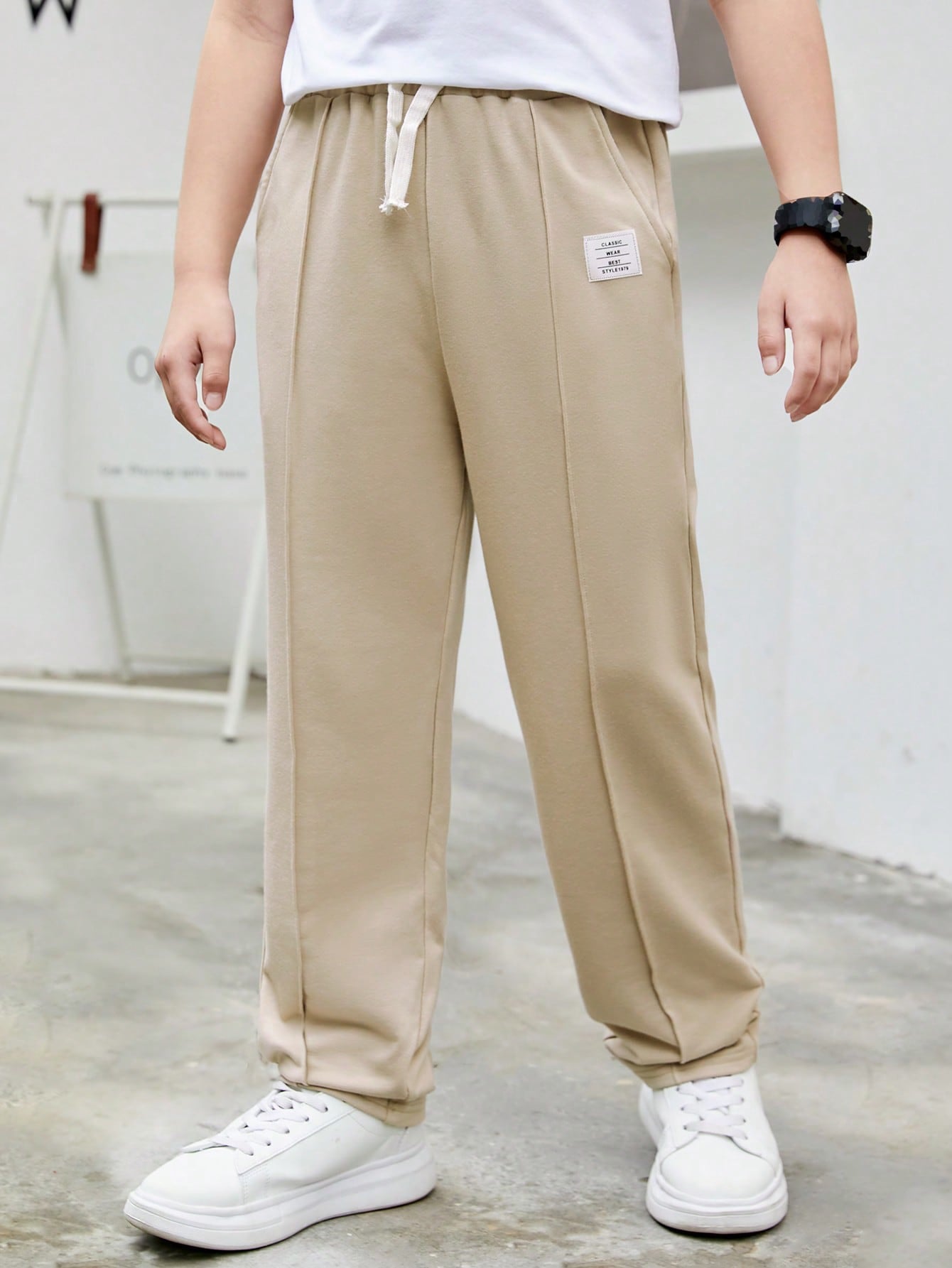 Tween Boy Letter Patched Detail Drawstring Waist Sweatpants