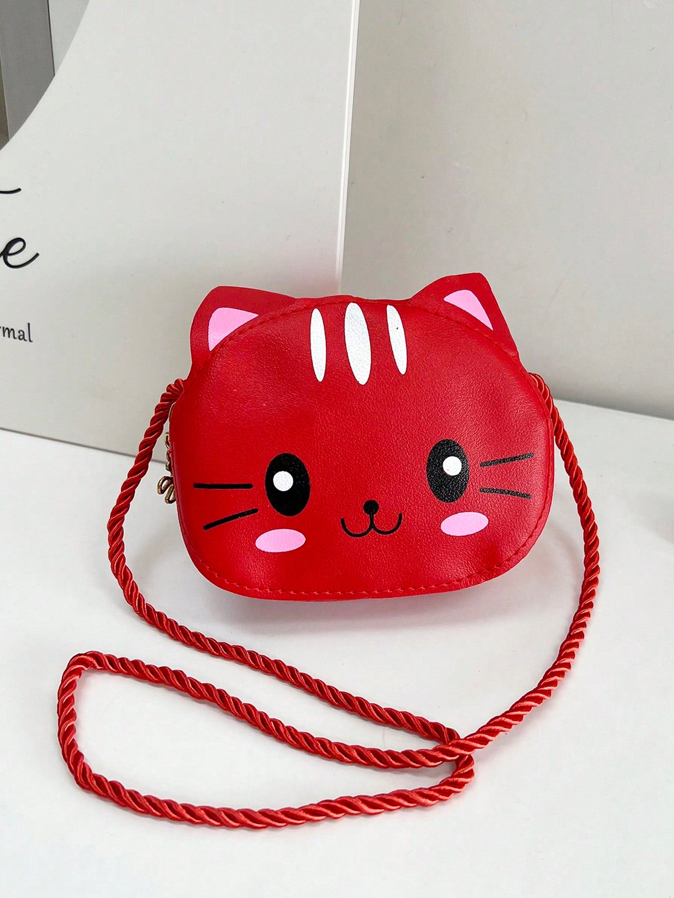 1 Piece Young Girl Cute Cartoon Cat Mini Kid Pu Leather Crossbody Bag With Zipper Closure For Daily Use In All Seasons