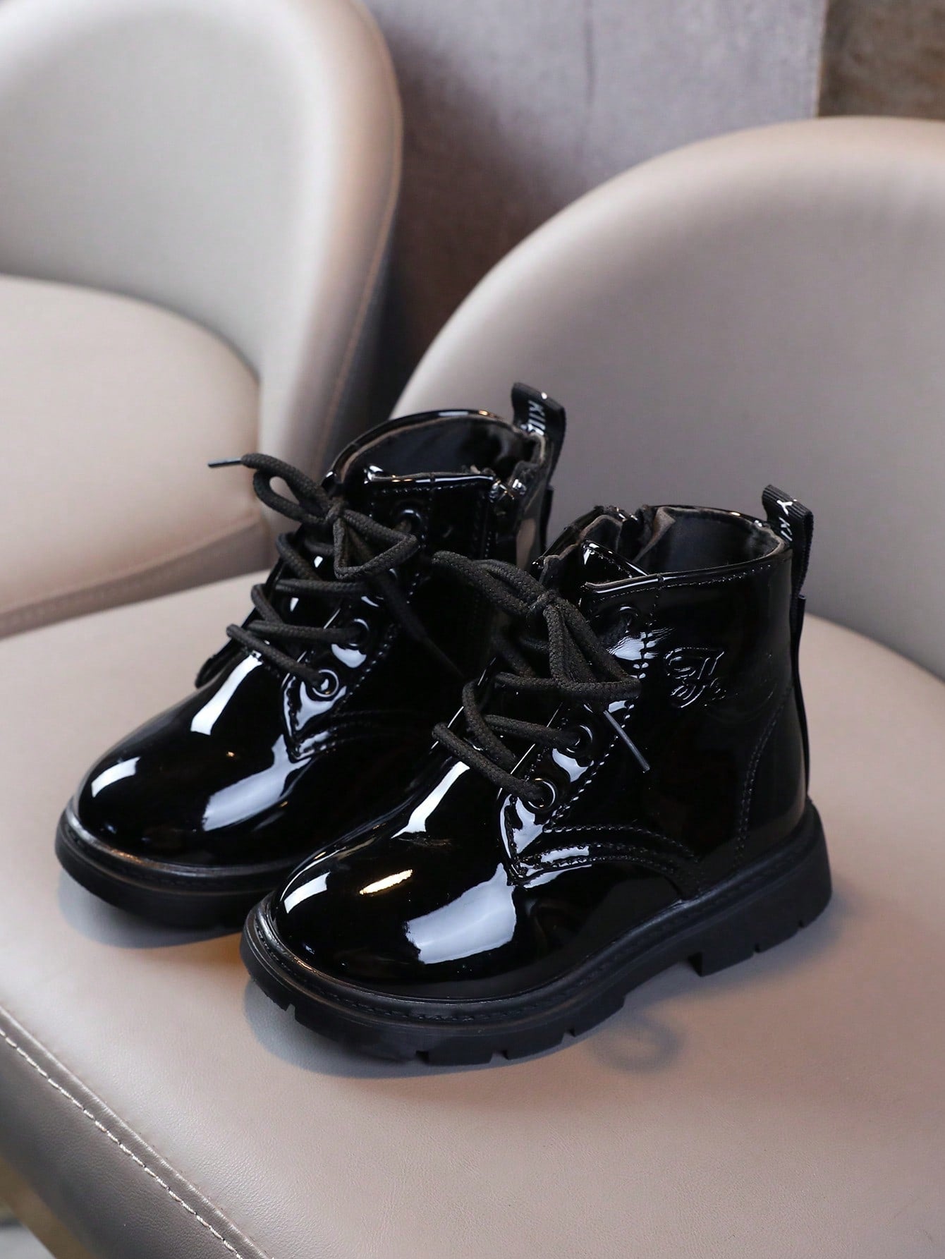 Toddler Boys Lace-up Front Combat Boots Booties With Design