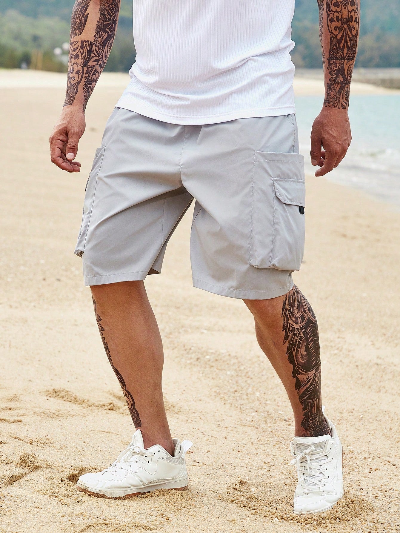 Men Plus Flap Pocket Side Cargo Shorts