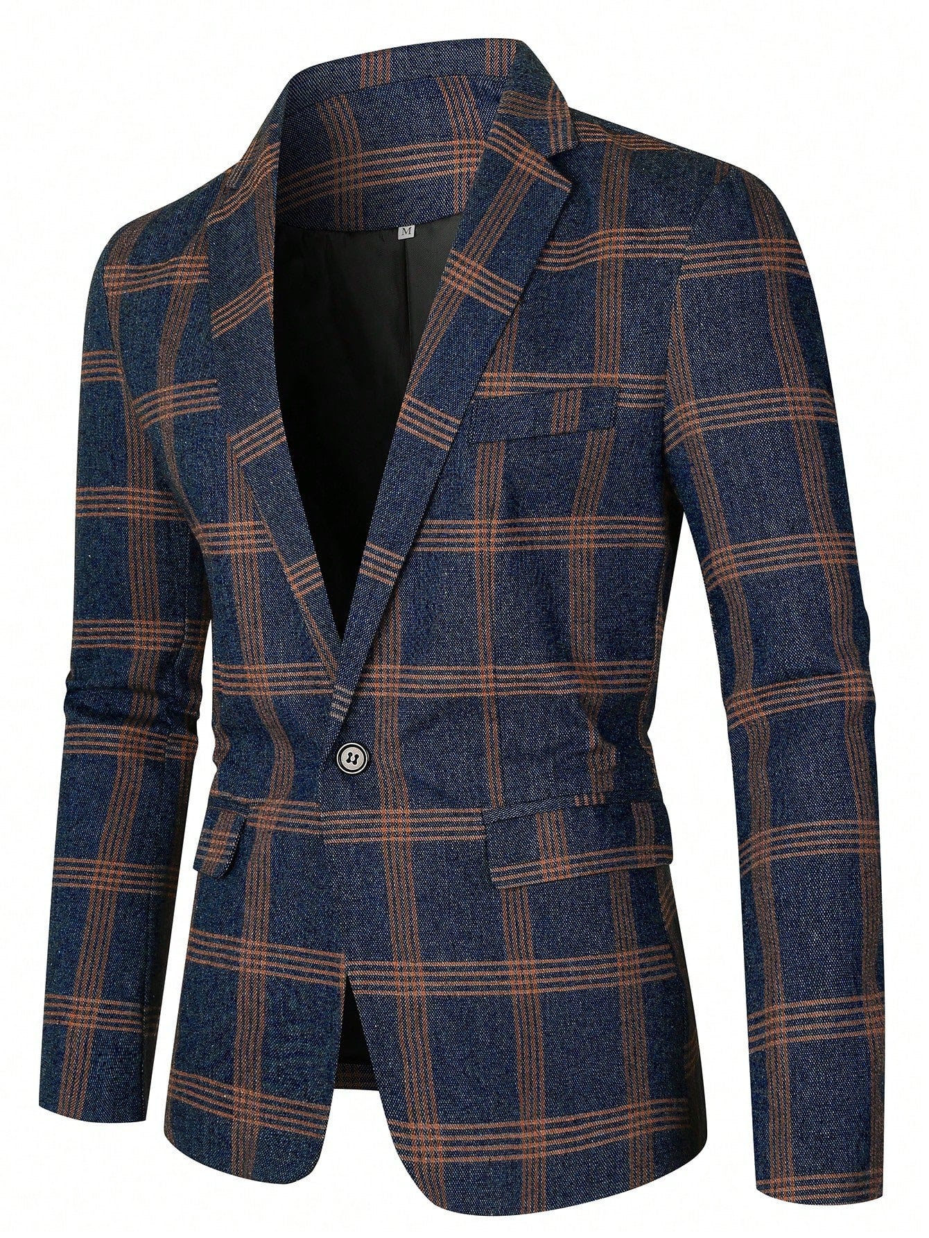 Men Plaid Single Button Blazer