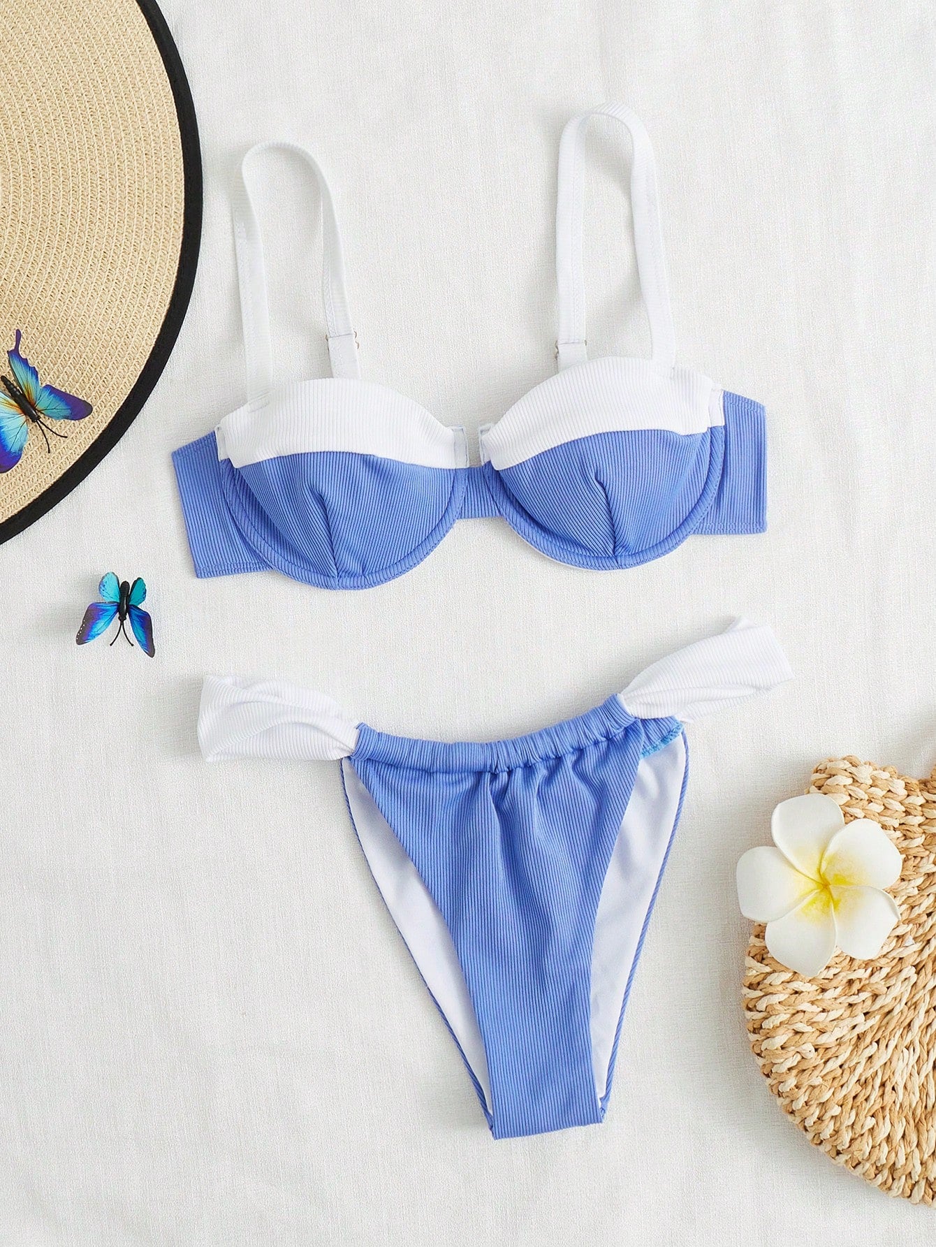 Swim Summer Beach Color Block Underwire Bikini Set