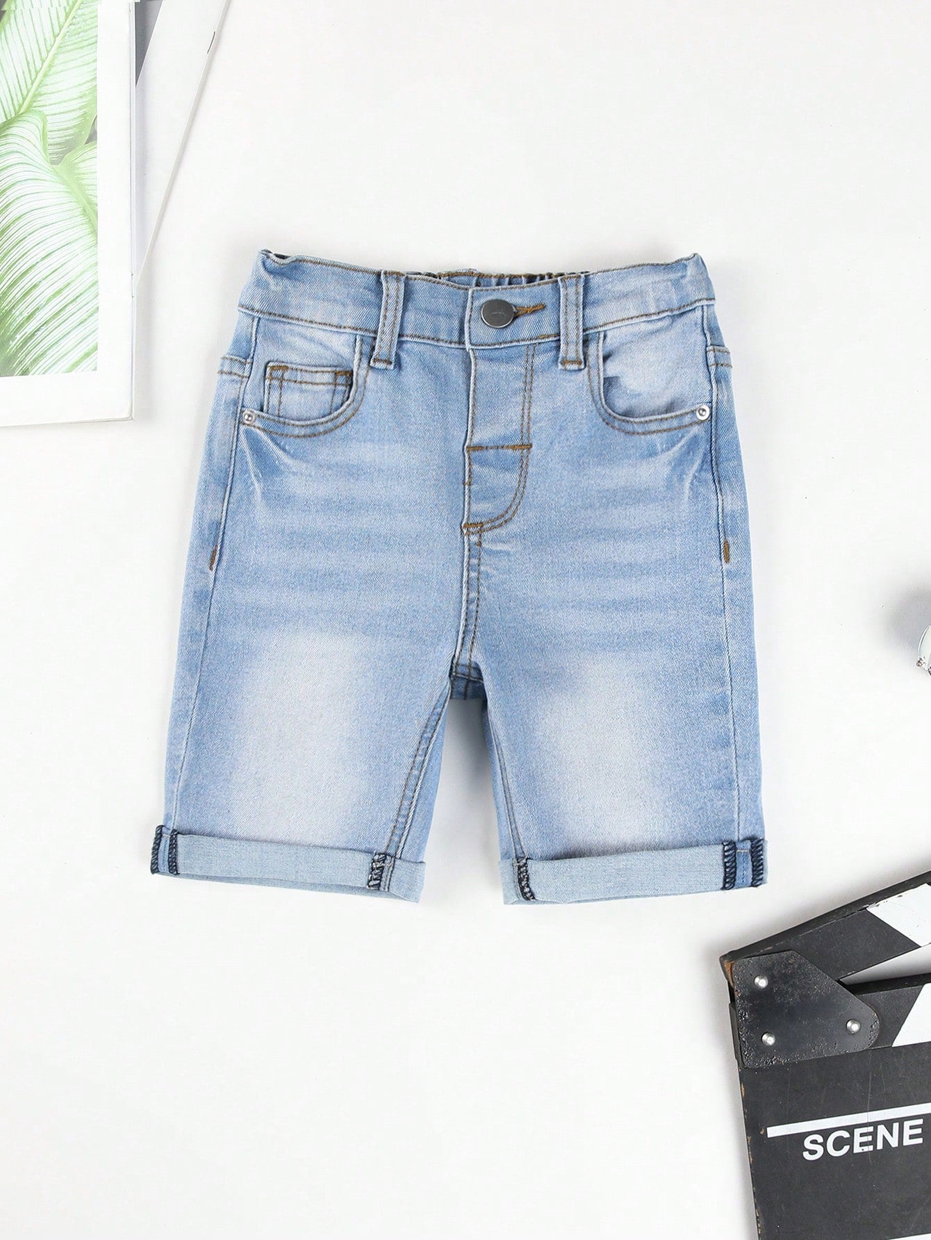 Young Boy Washed Roll Up Hem Denim Shorts