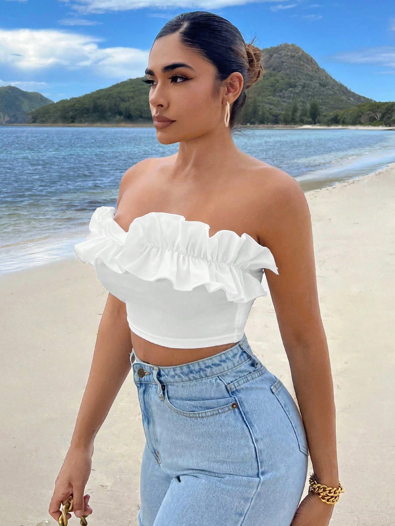 Ruffle Trim Crop Tube Top