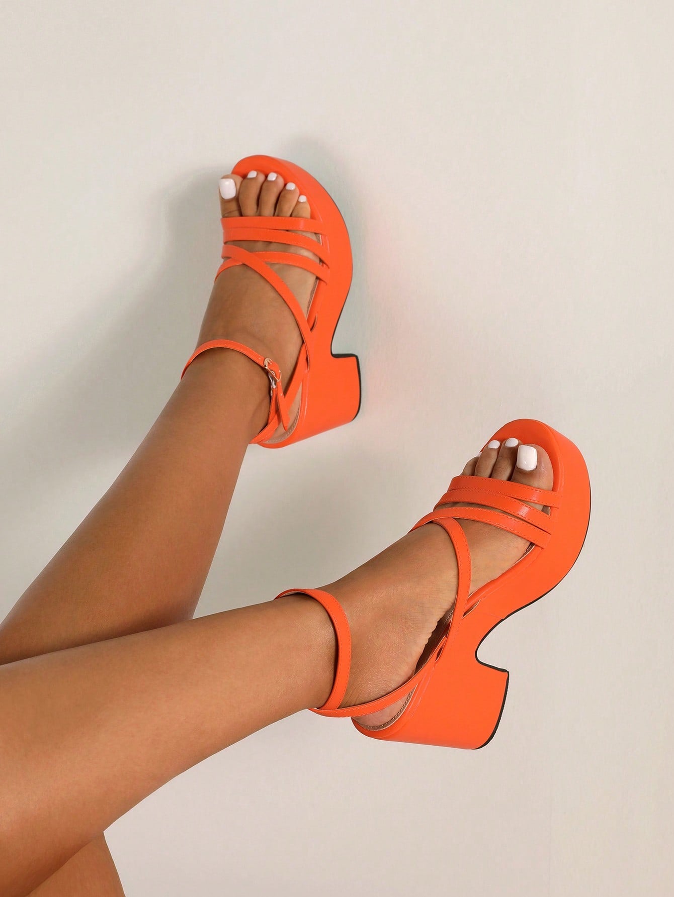 Woman Shoes New Years Criss Cross Thick Sole Slingback Orange Wedge Sandals For Summer Vacation Shoes Summer Sale Back To School Shoes College Student ShoesSexy Party Baddie Trendy Chic Gorgeous Style