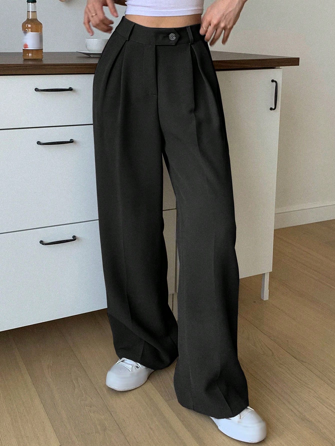 Women's Fold-over Pleated Wide Leg Suit Pants