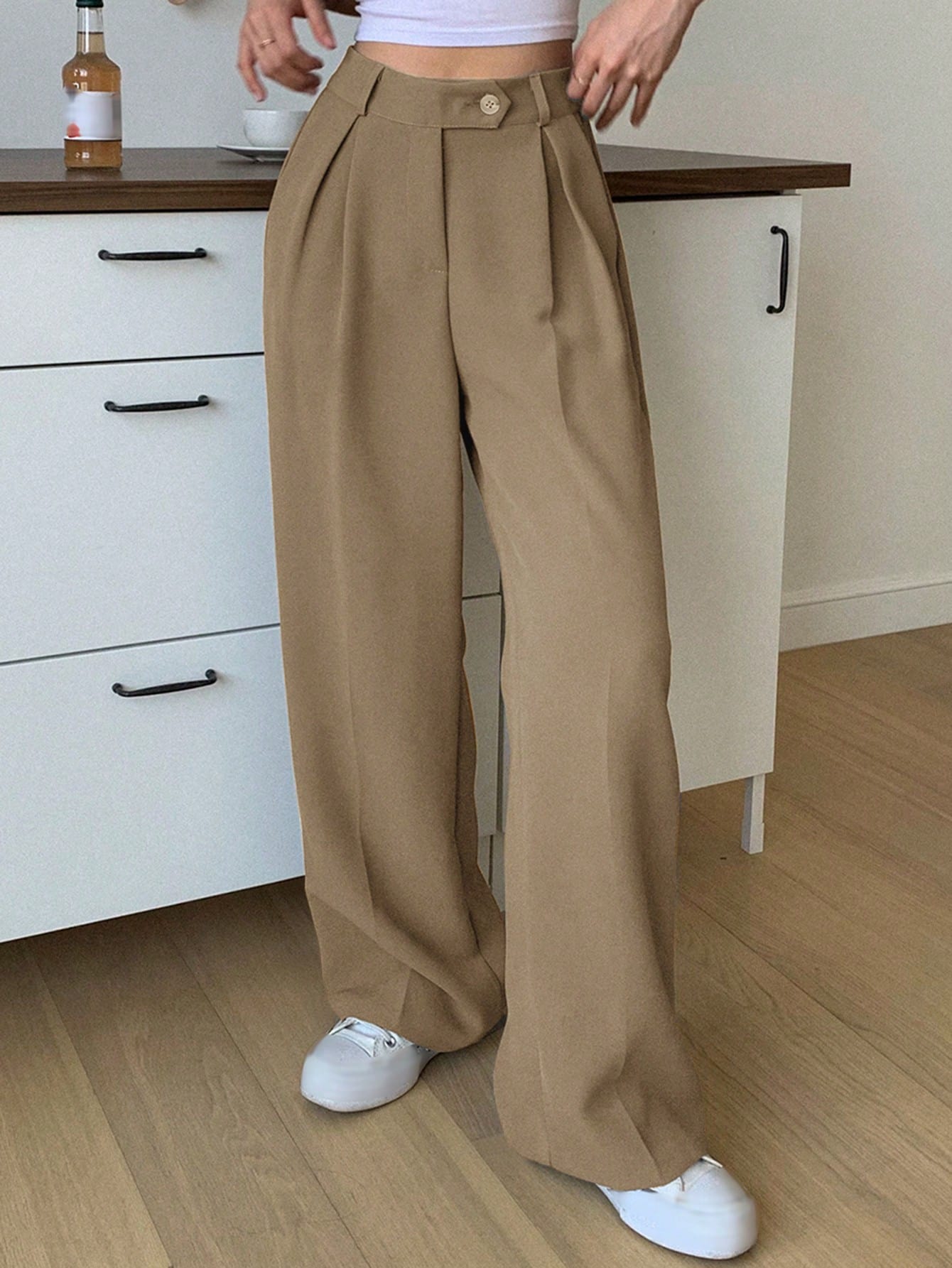 1pc High Waist Slant Pockets Tailored Pants