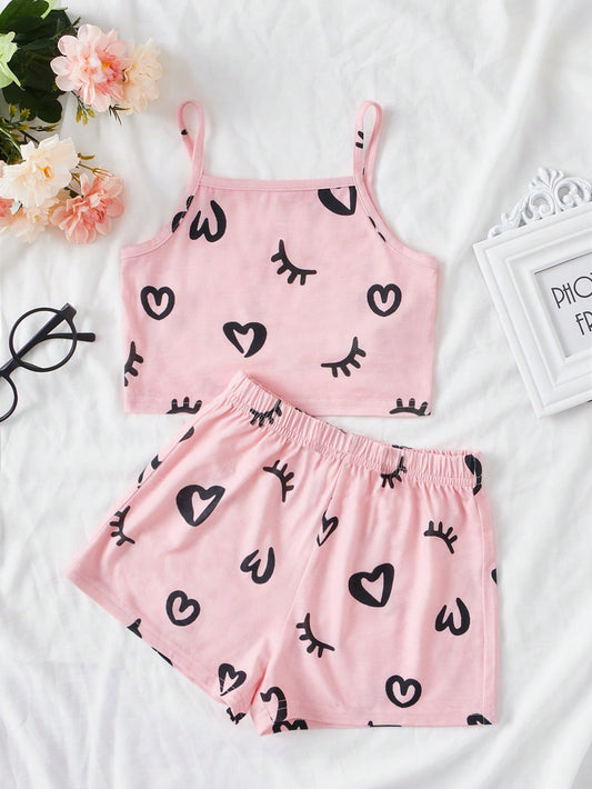 Young Girl Heart & Eyelash Print PJ Set