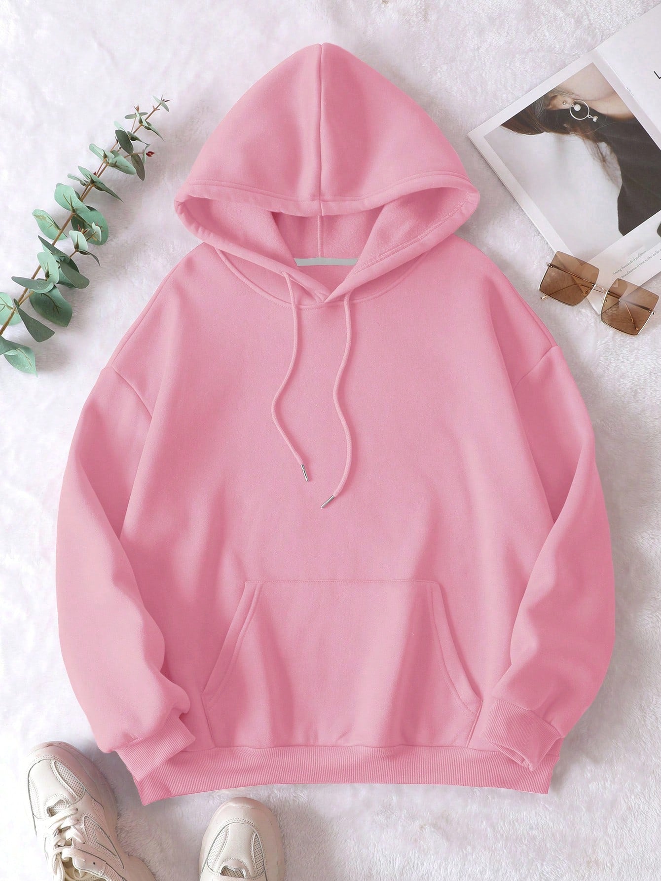 Plus Kangaroo Pocket Drawstring Thermal Hoodie