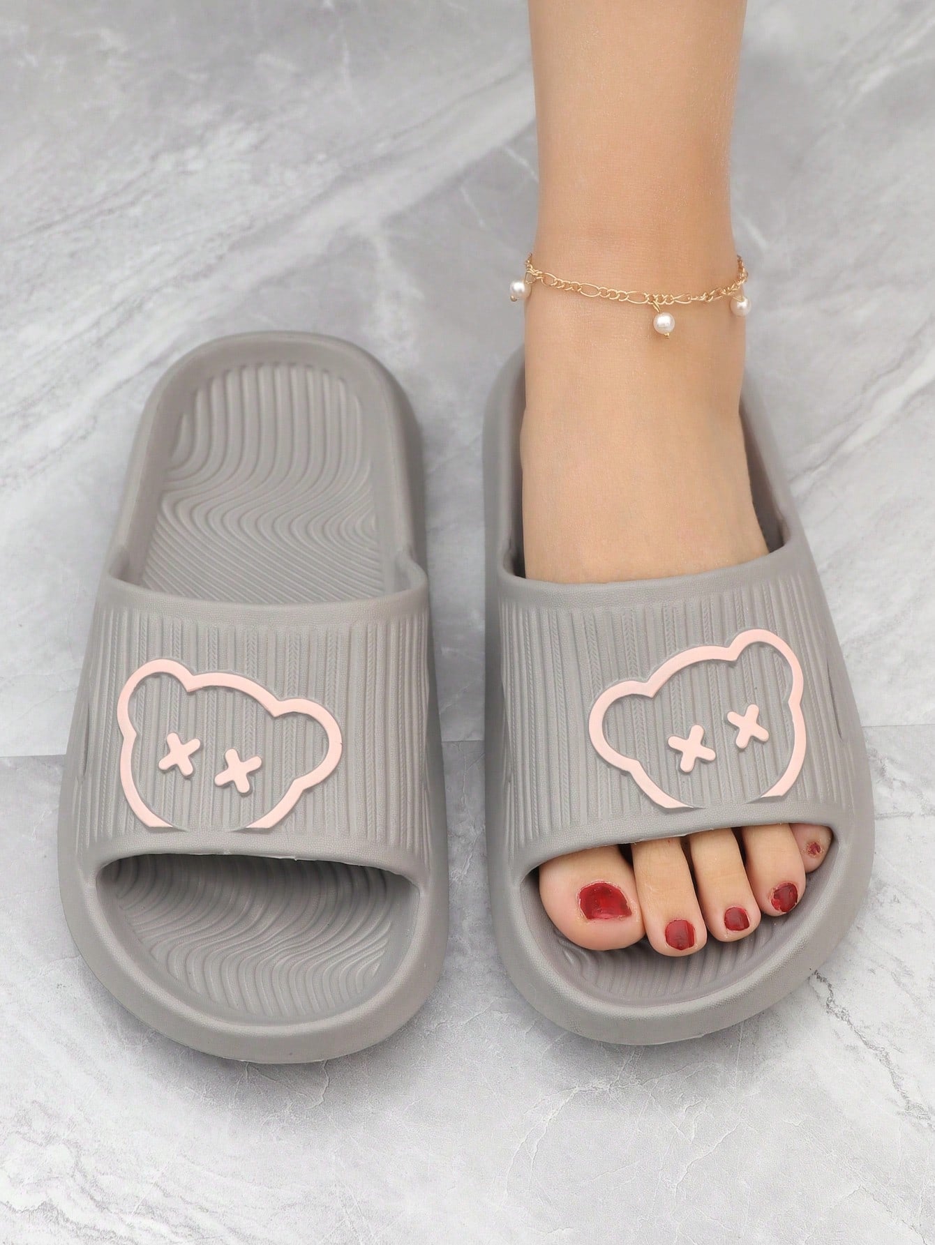 Fashionable Slides For Women, Cartoon Bear Pattern Single Band Indoor EVA Slippers