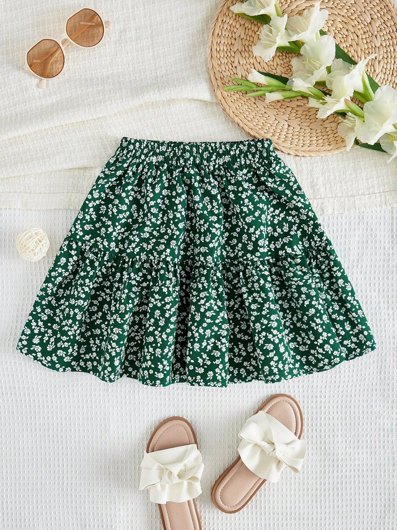 Tween Girl Ditsy Floral Print Ruffle Hem Skirt