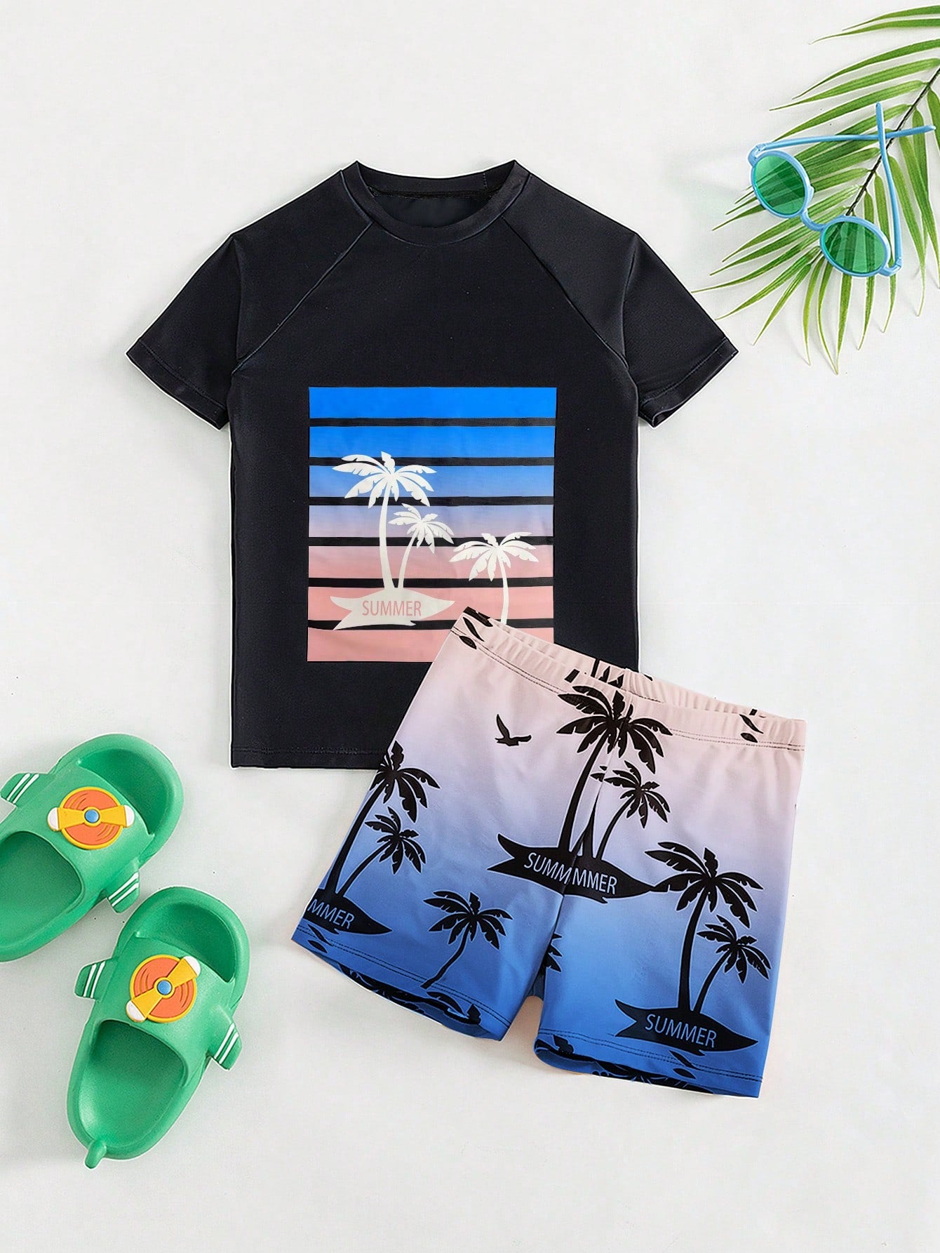 Tween Boy Tropical Print Beach Swimsuit