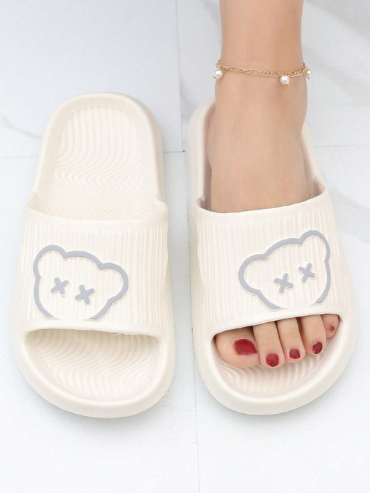 Fashionable Slides For Women, Cartoon Bear Pattern Single Band Indoor EVA Slippers