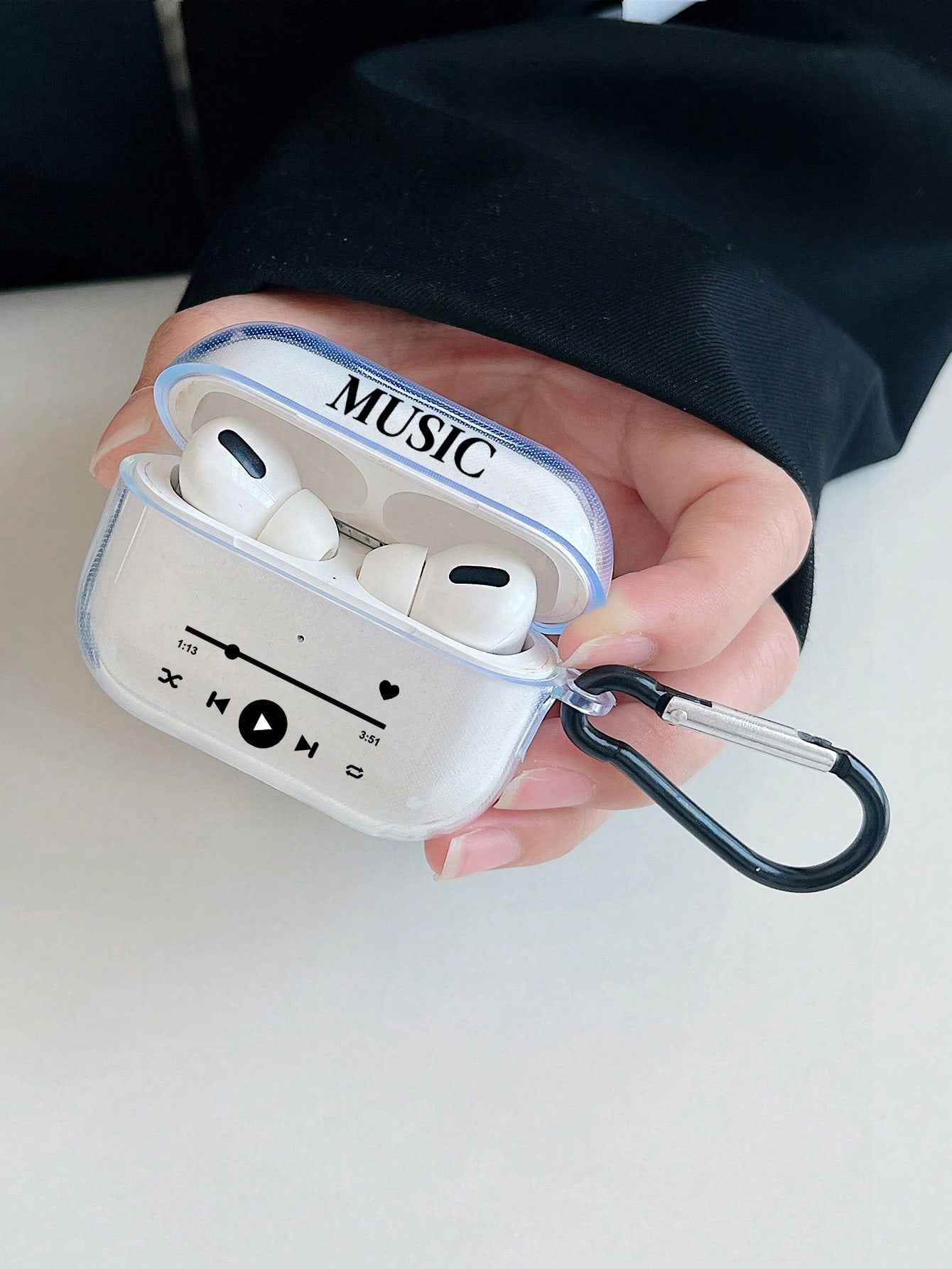 1pc Airpods Case With Music Player Print And Hook For AirPods1/2 AirPods Pro