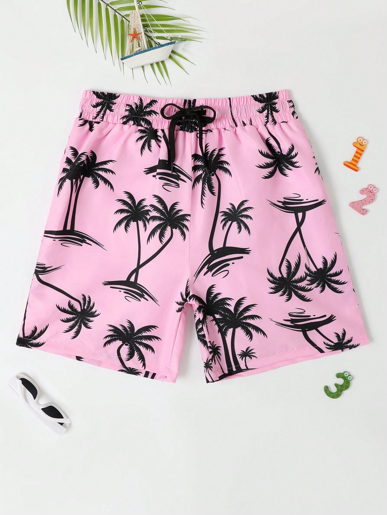 Tween Boy Coconut Tree Print Drawstring Waist Swim Shorts